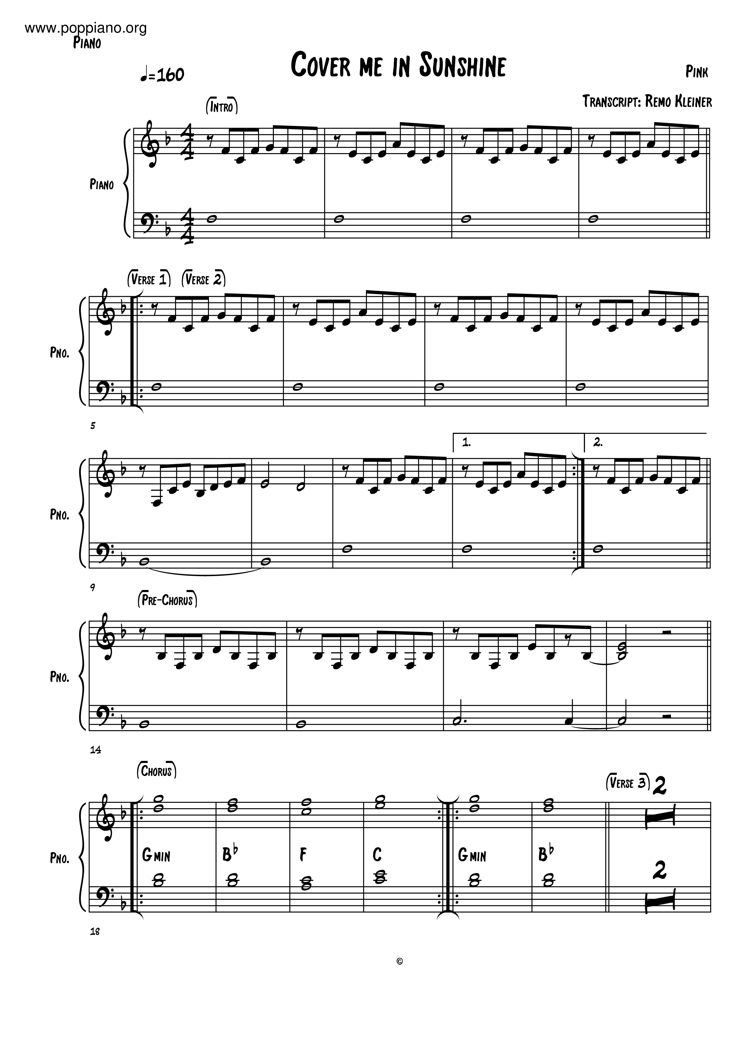 Cover Me In Sunshine琴谱