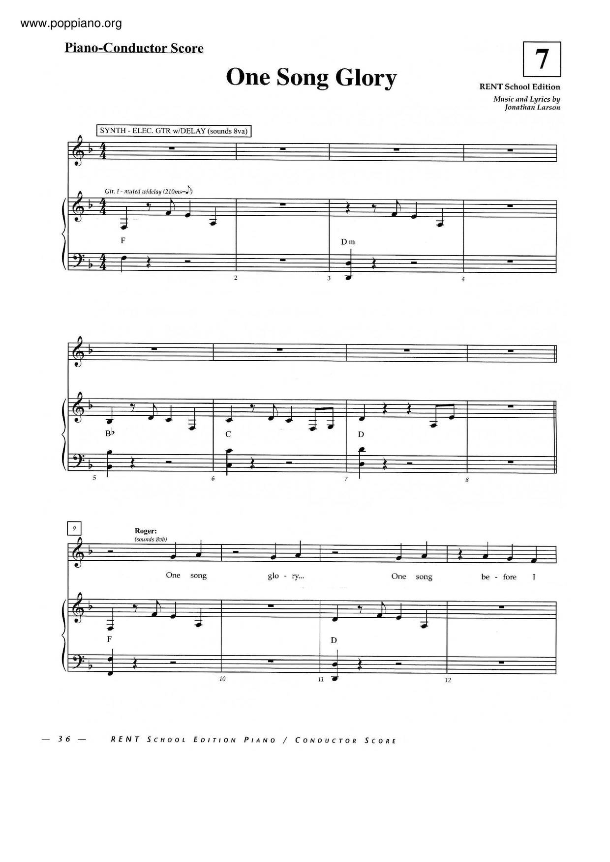 Rent - One Song Glory琴谱