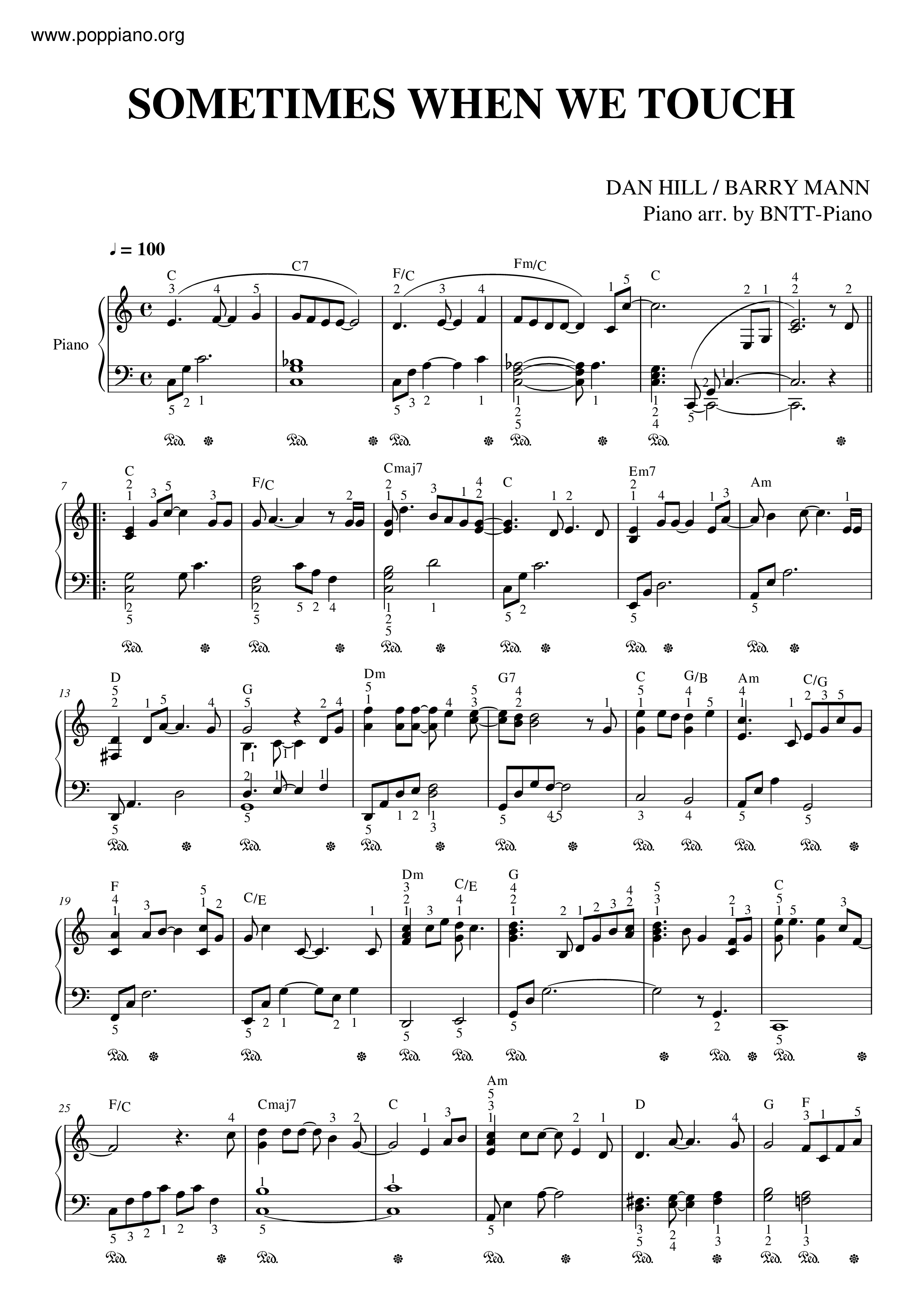 Sometimes When We Touch琴谱