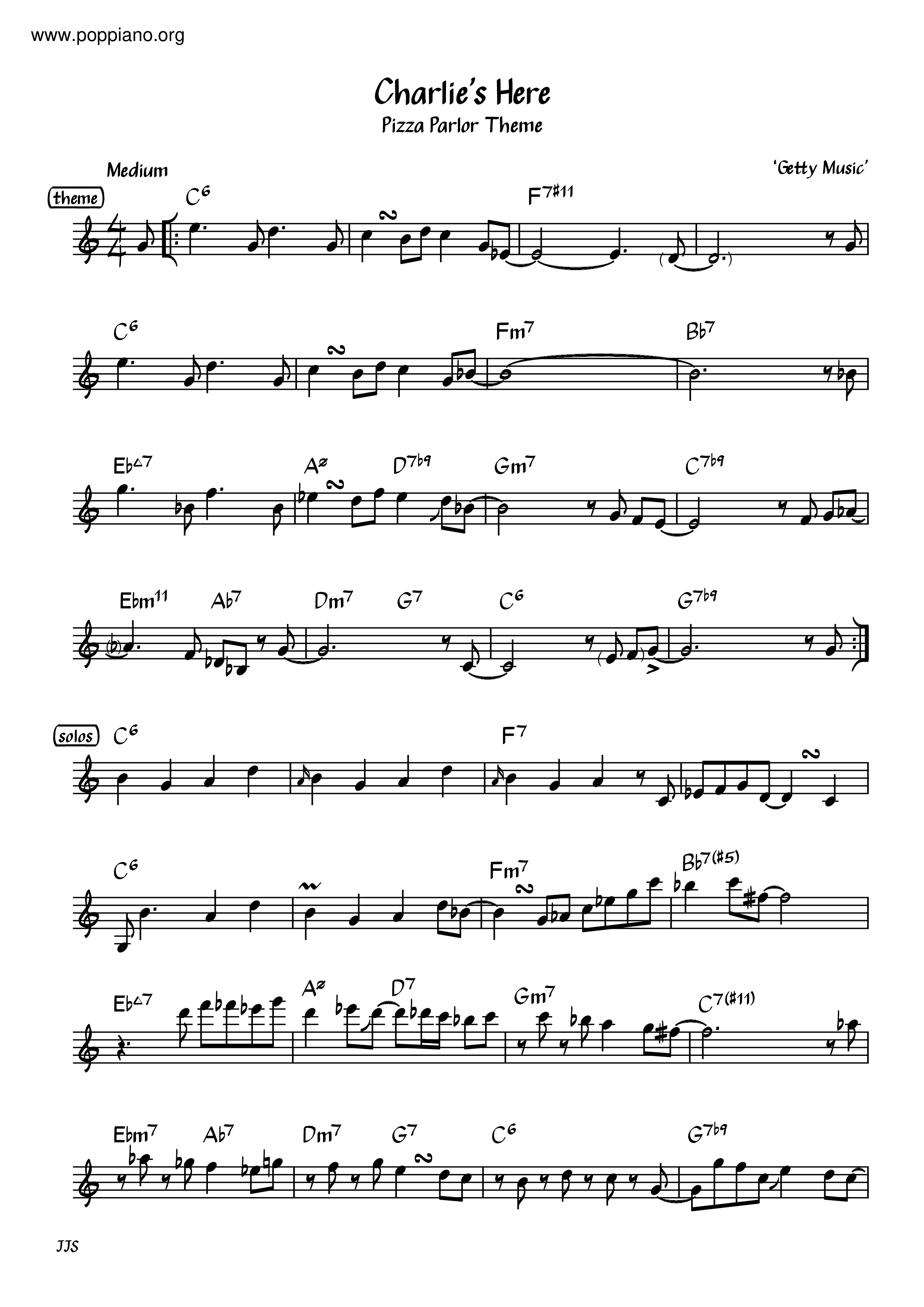 Pizza Parlor Theme / Charlie's Here琴谱