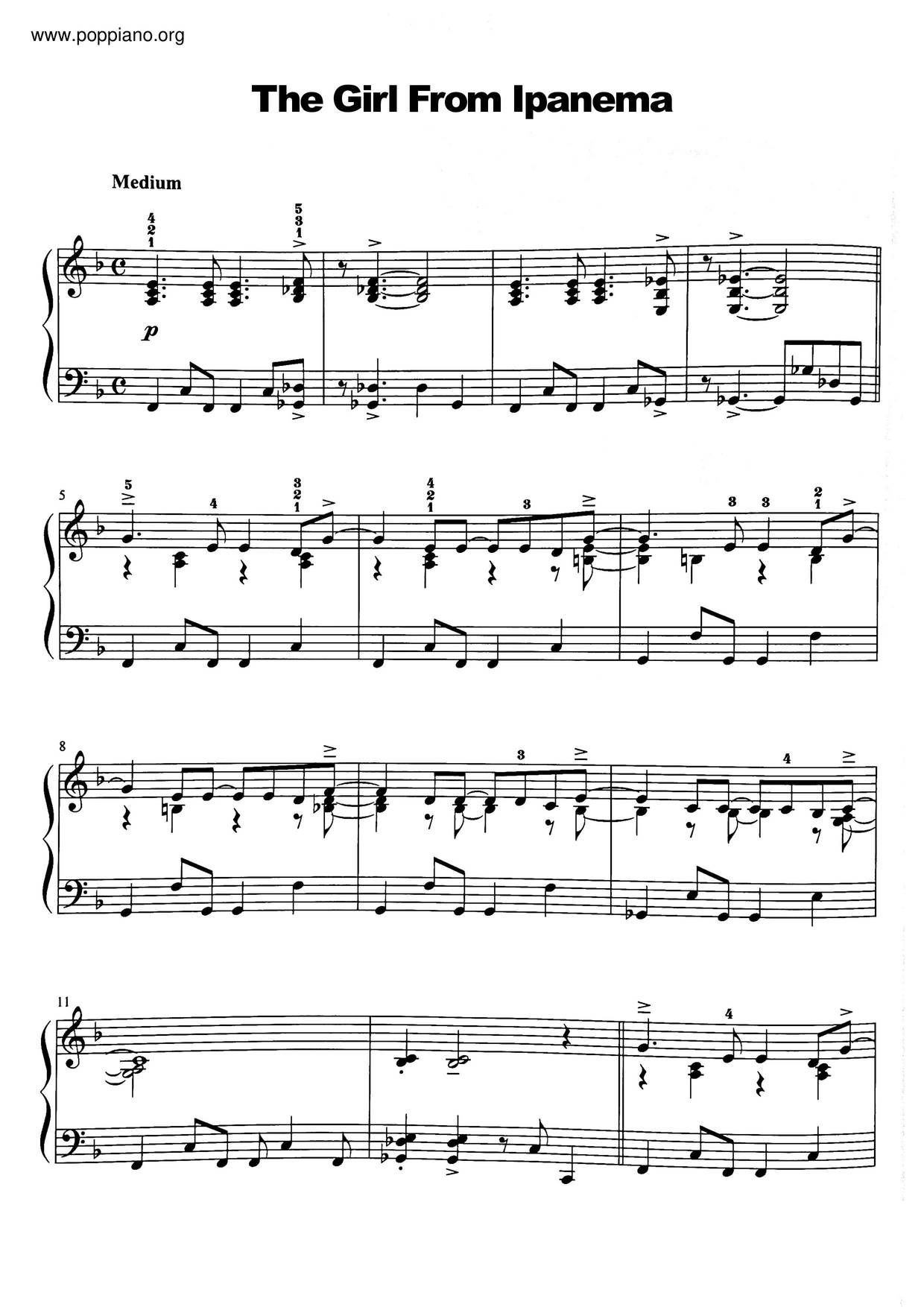 The Girl From Ipanema (Garota De Ipanema)琴谱
