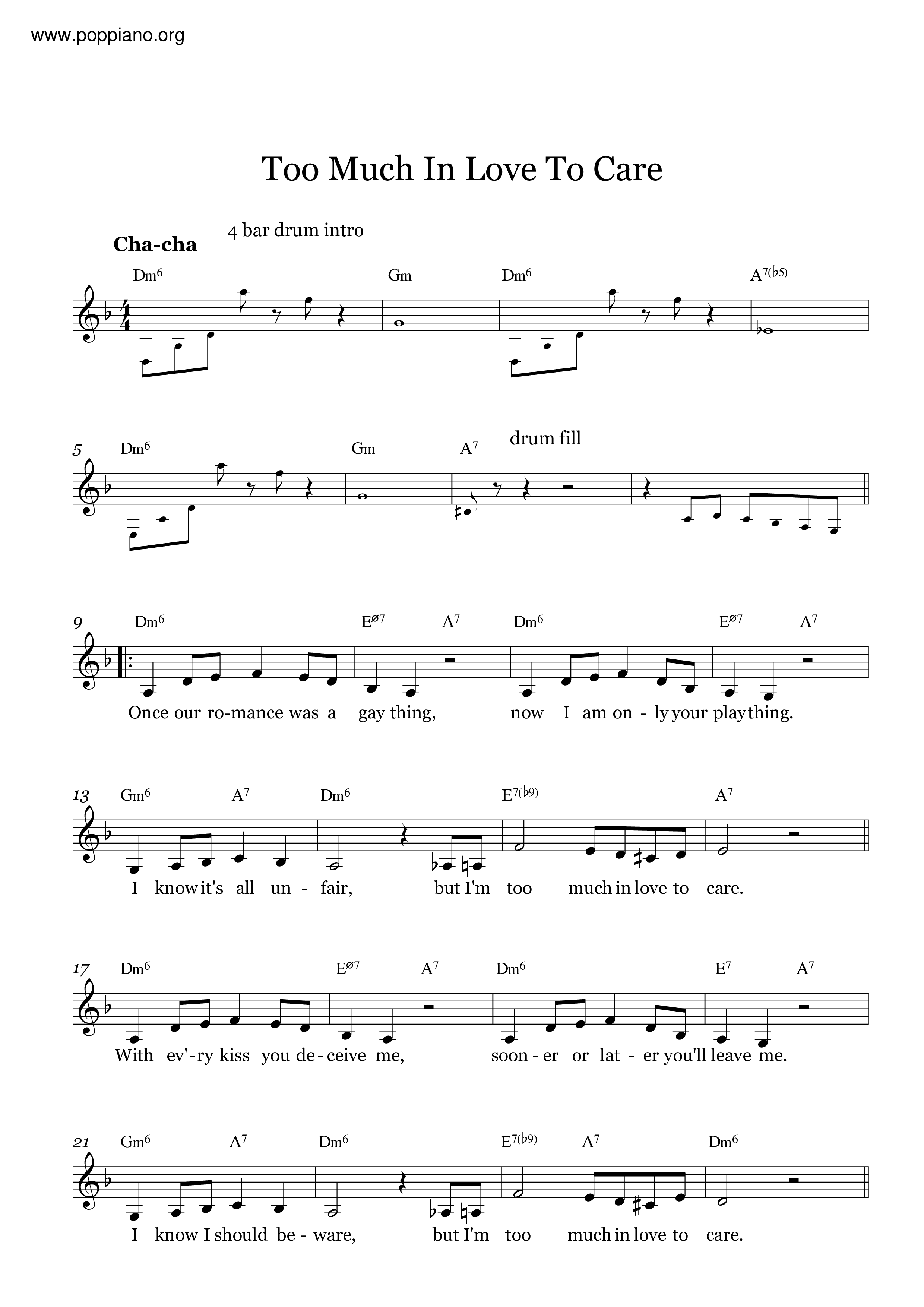 Too Much In Love To Care琴谱