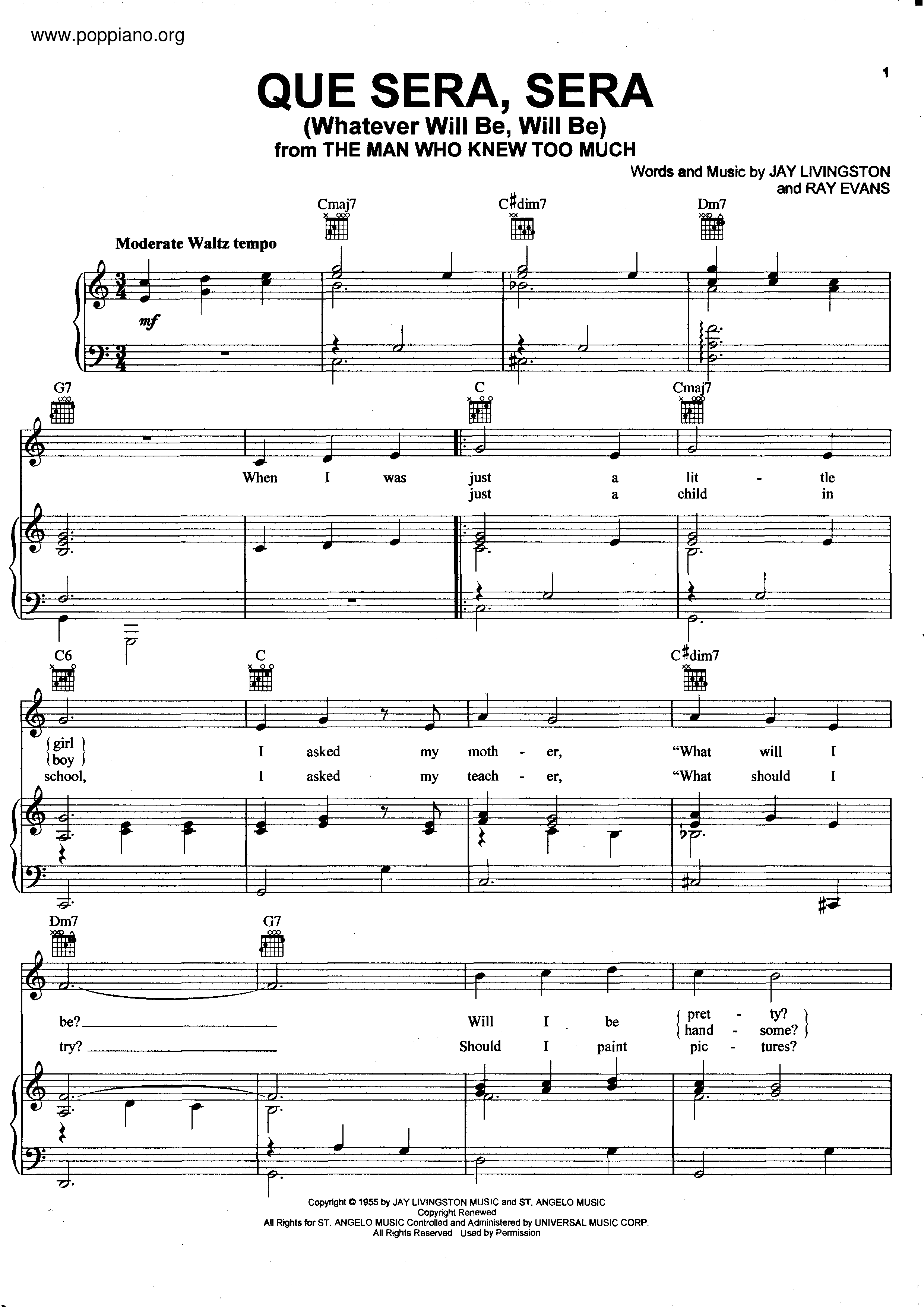 Whatever Will Be, Will Be (Que Sera, Sera)琴谱