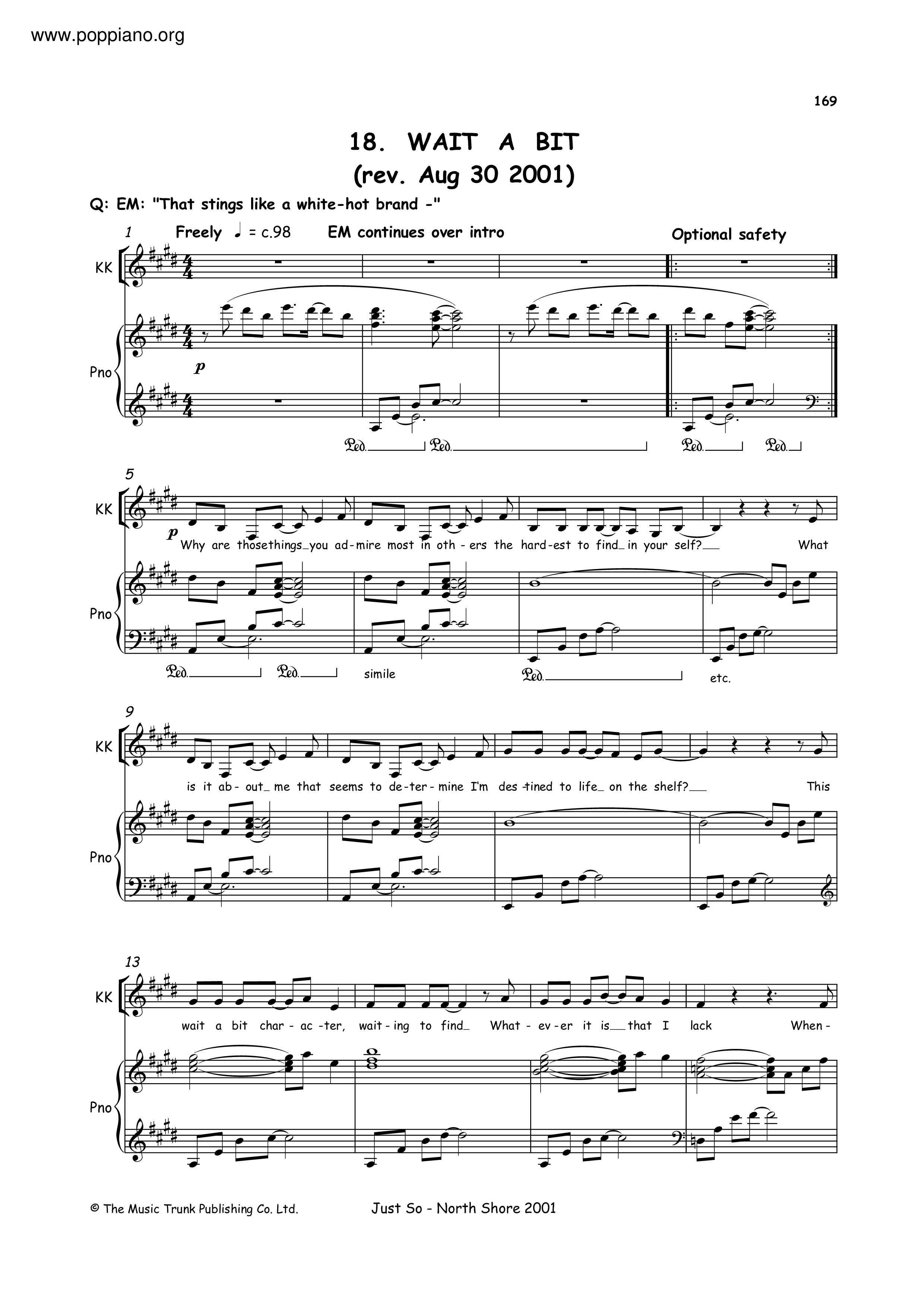 Just So The Musical - Wait A Bit琴谱