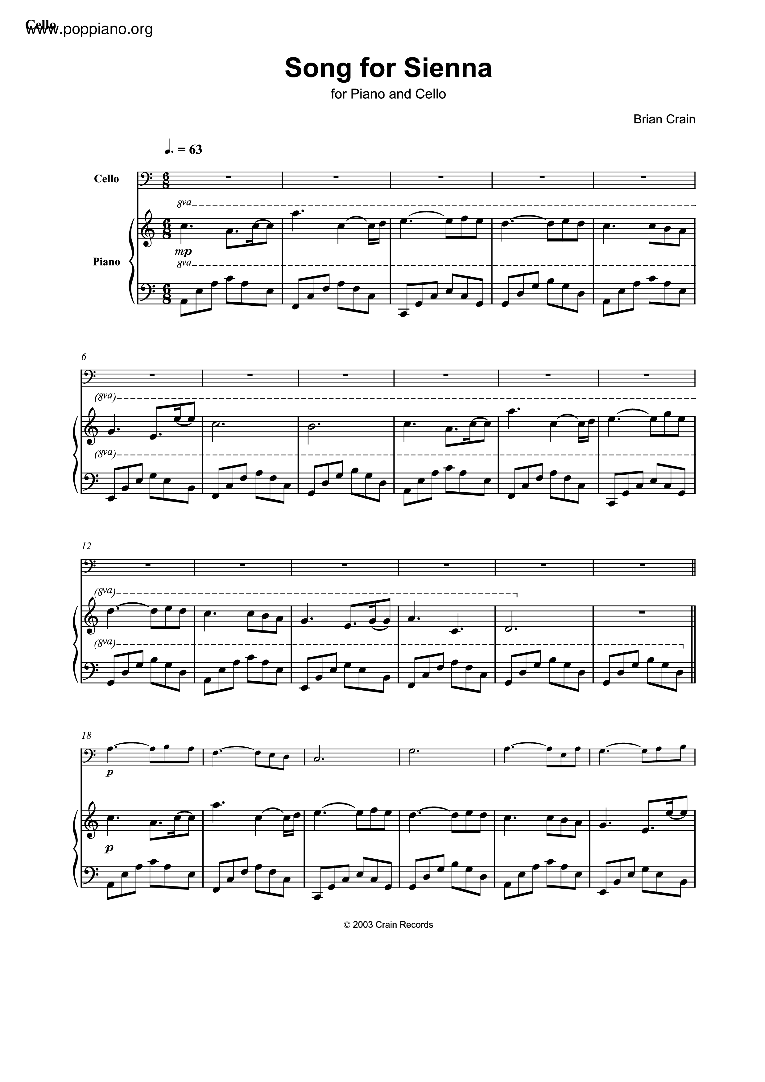 Song For Sienna琴谱