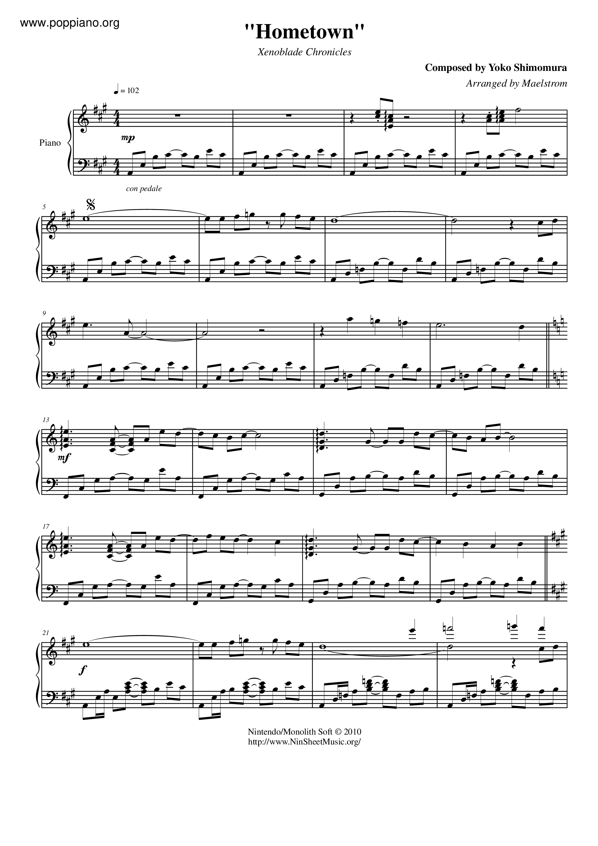Xenoblade Chronicles - Hometown琴谱