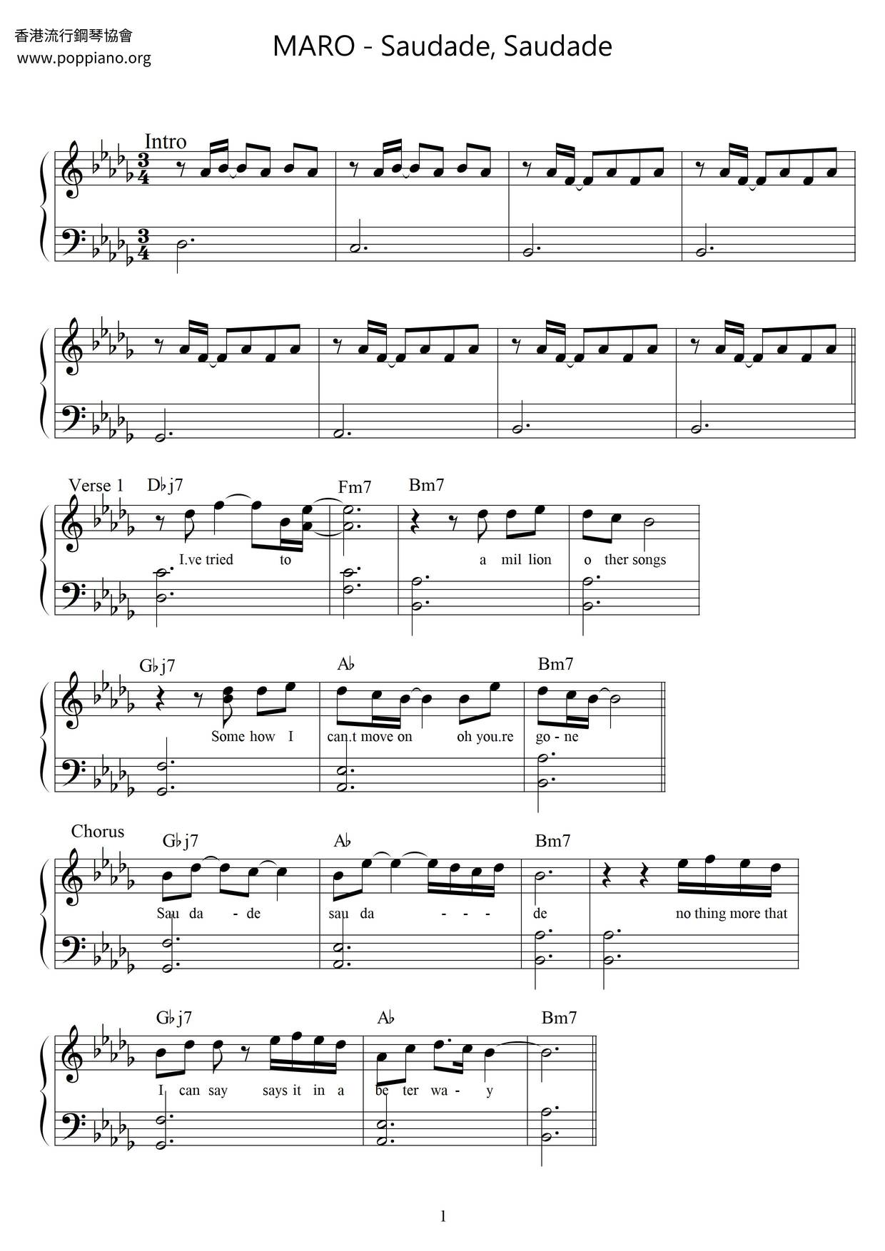 Saudade, Saudade琴谱