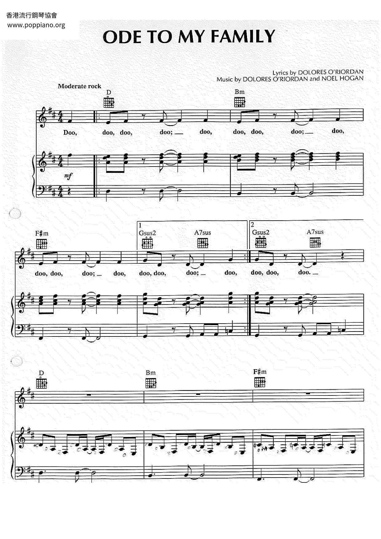 Ode To My Family琴谱