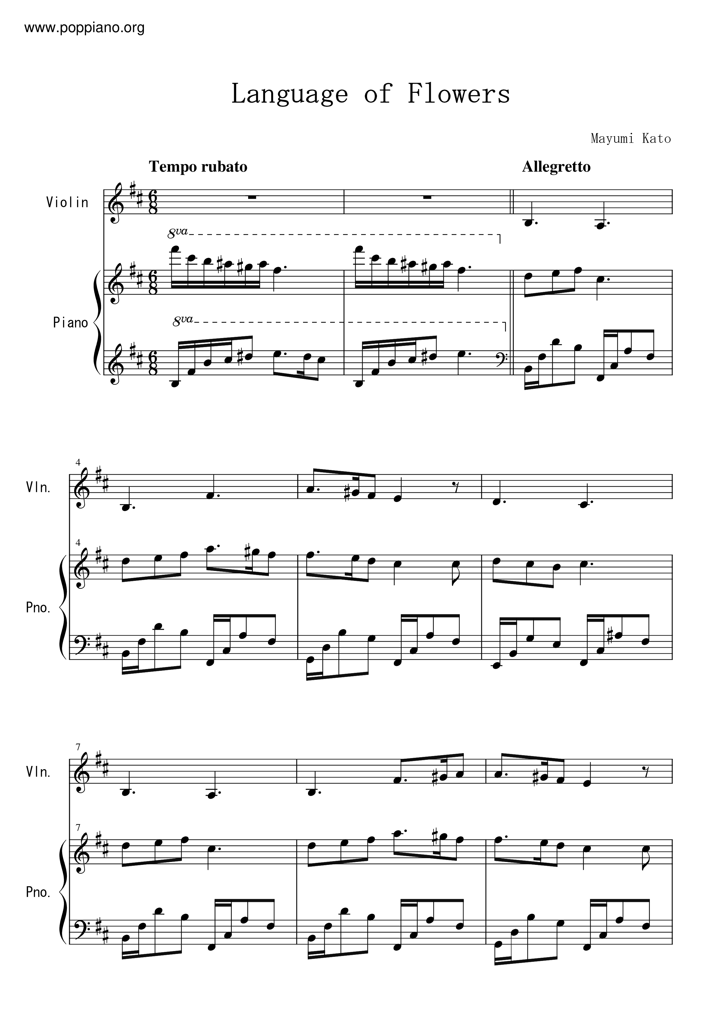 Language Of Flowers琴谱