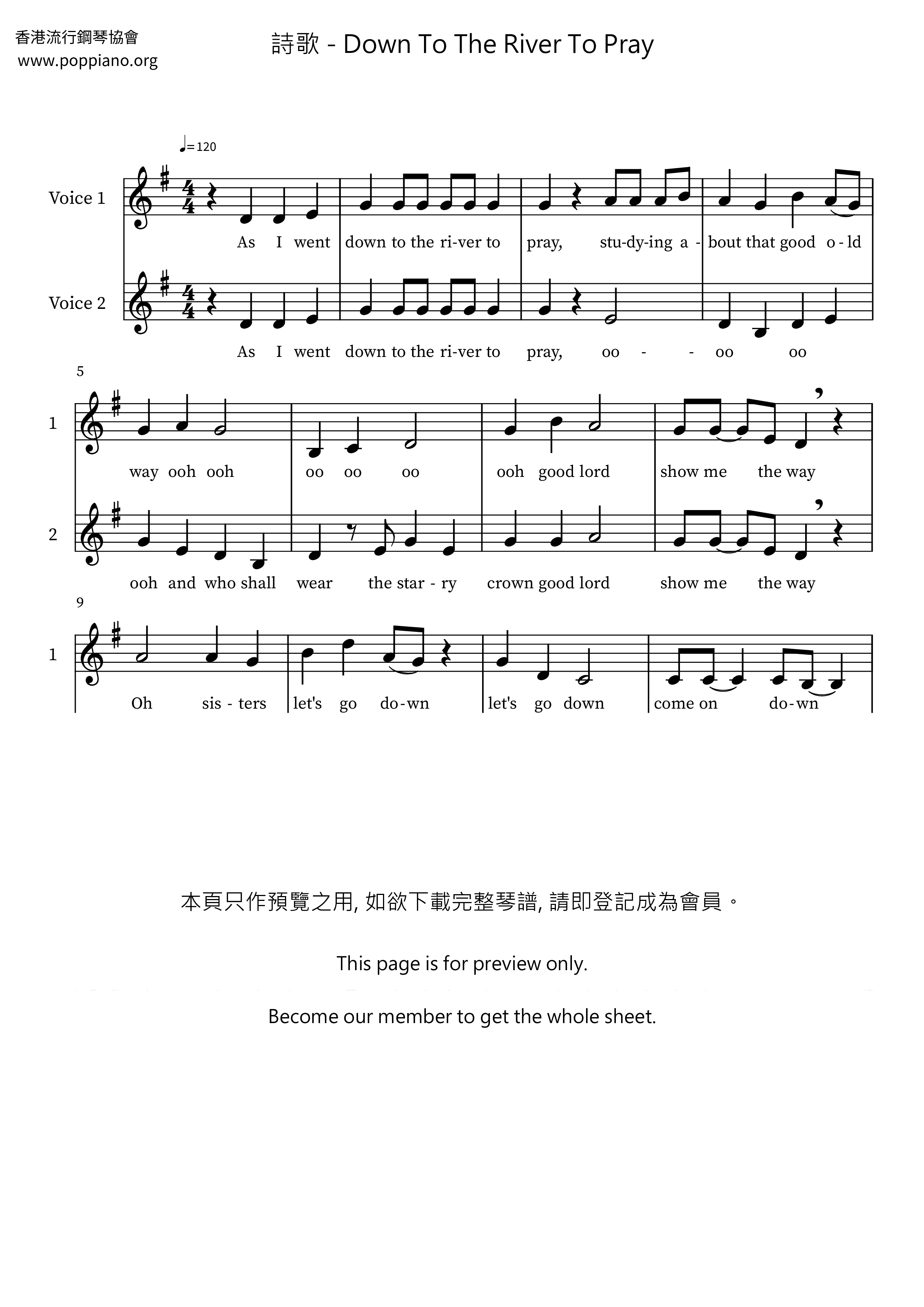 Down To The River To Pray琴谱