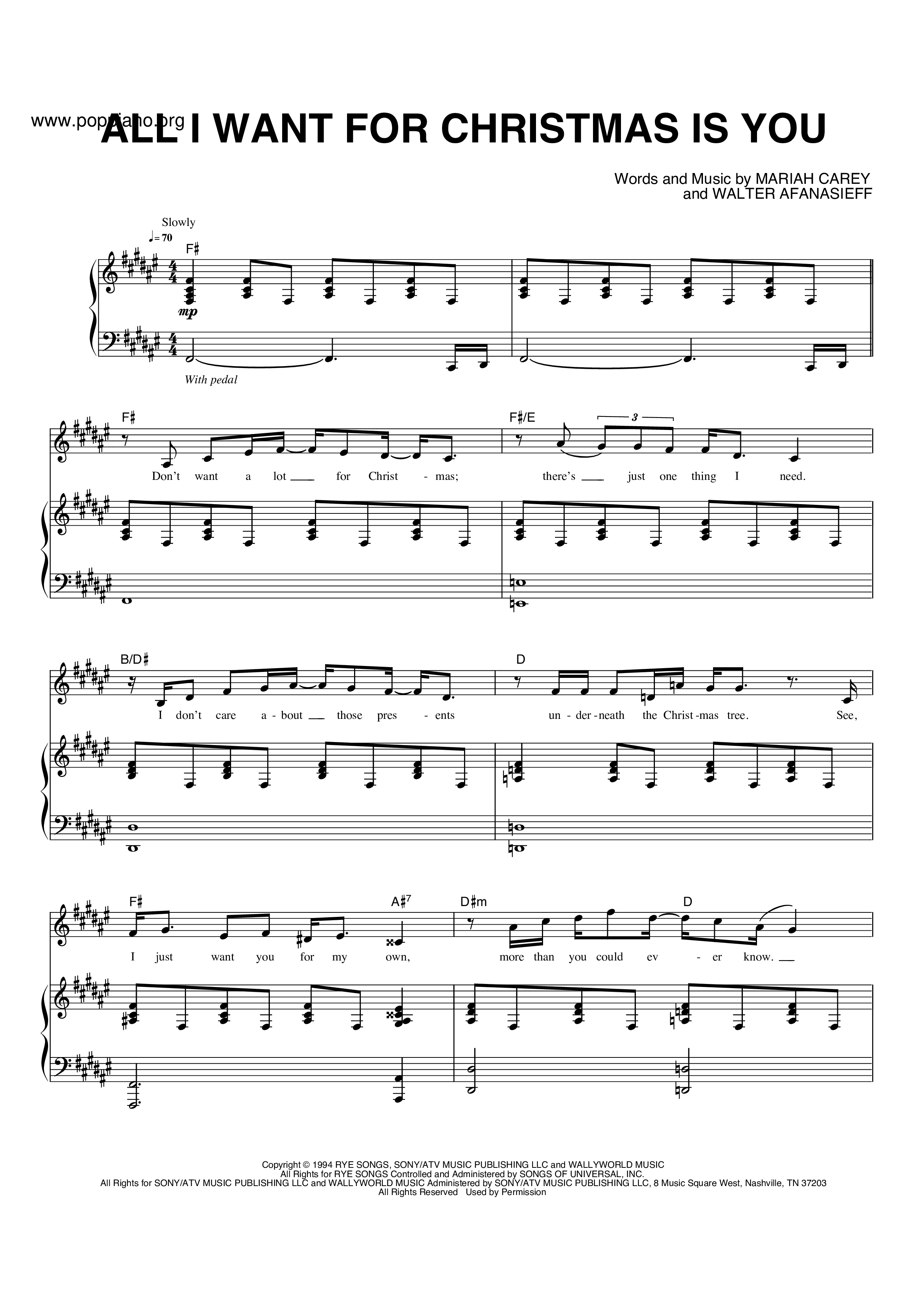 Mariah CareyAll I Want For Christmas Is You 琴谱/五线谱pdf恋人たちのクリスマス 楽譜香港