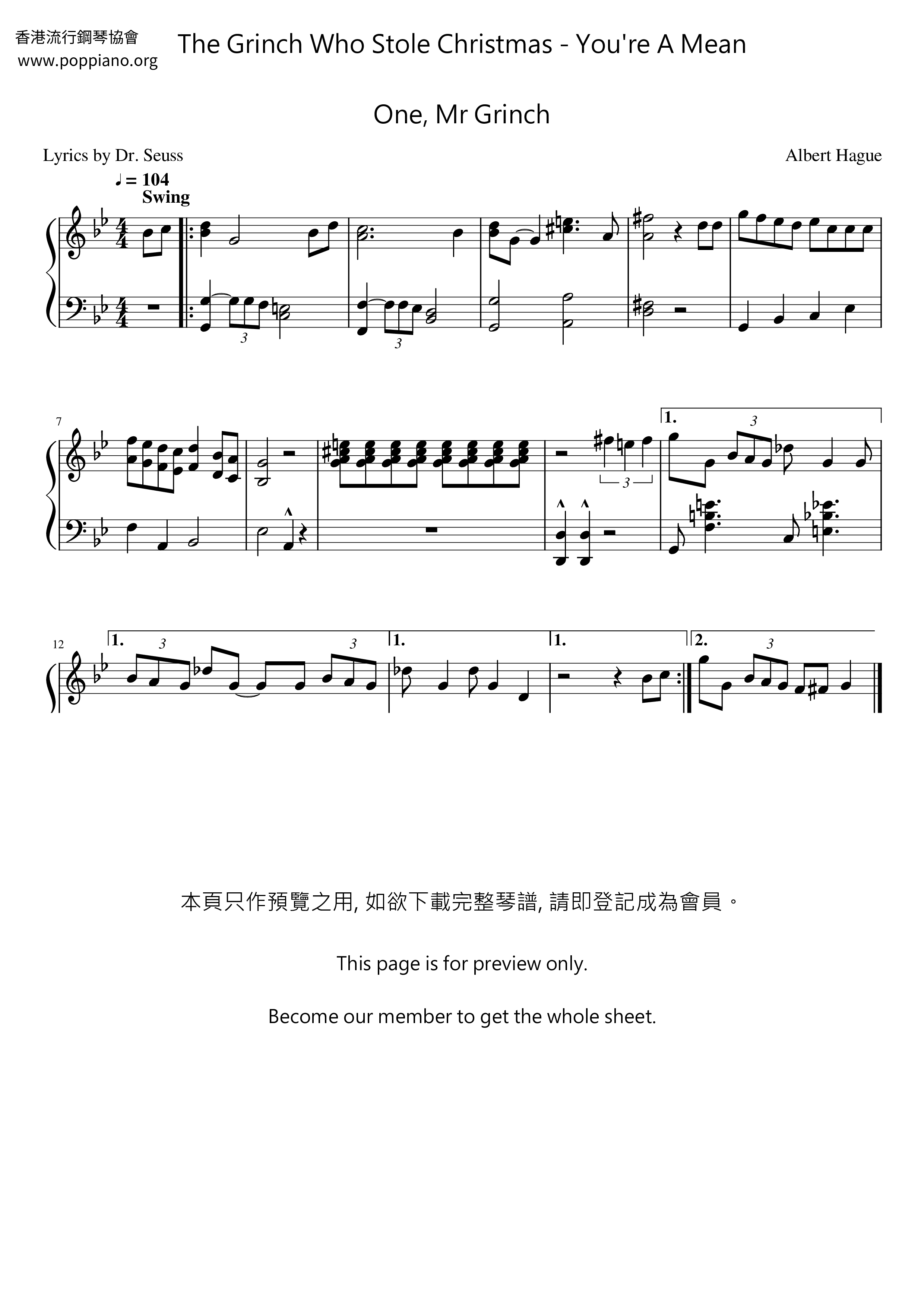 You're A Mean One, Mr Grinch琴谱