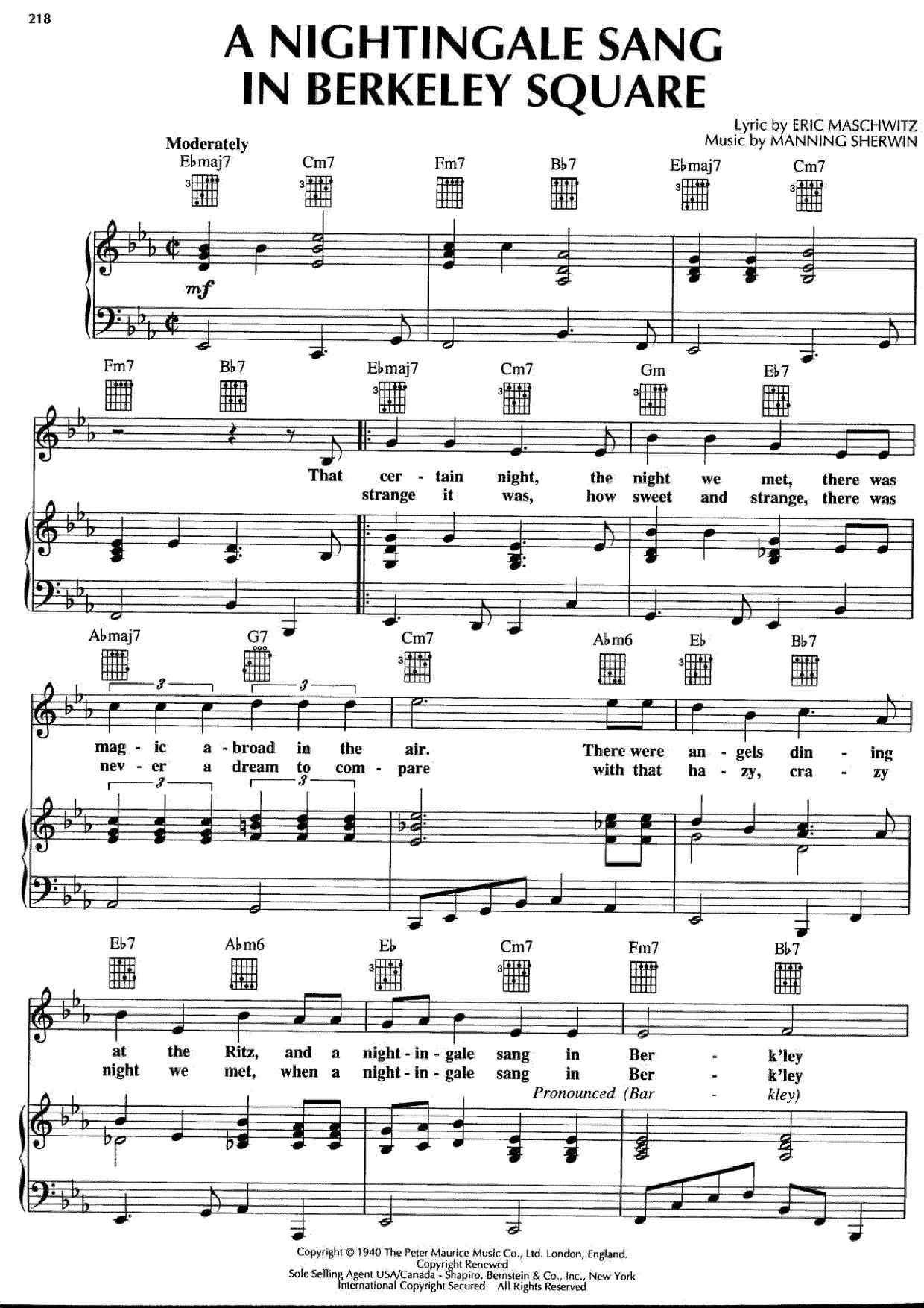A Nightingale Sang In Berkeley Square琴谱