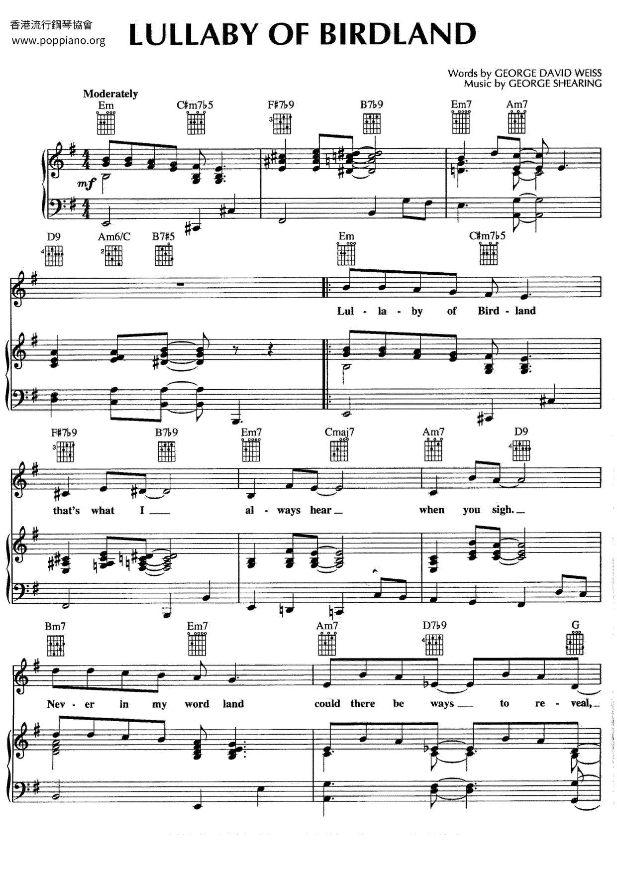 Lullaby Of Birdland琴谱