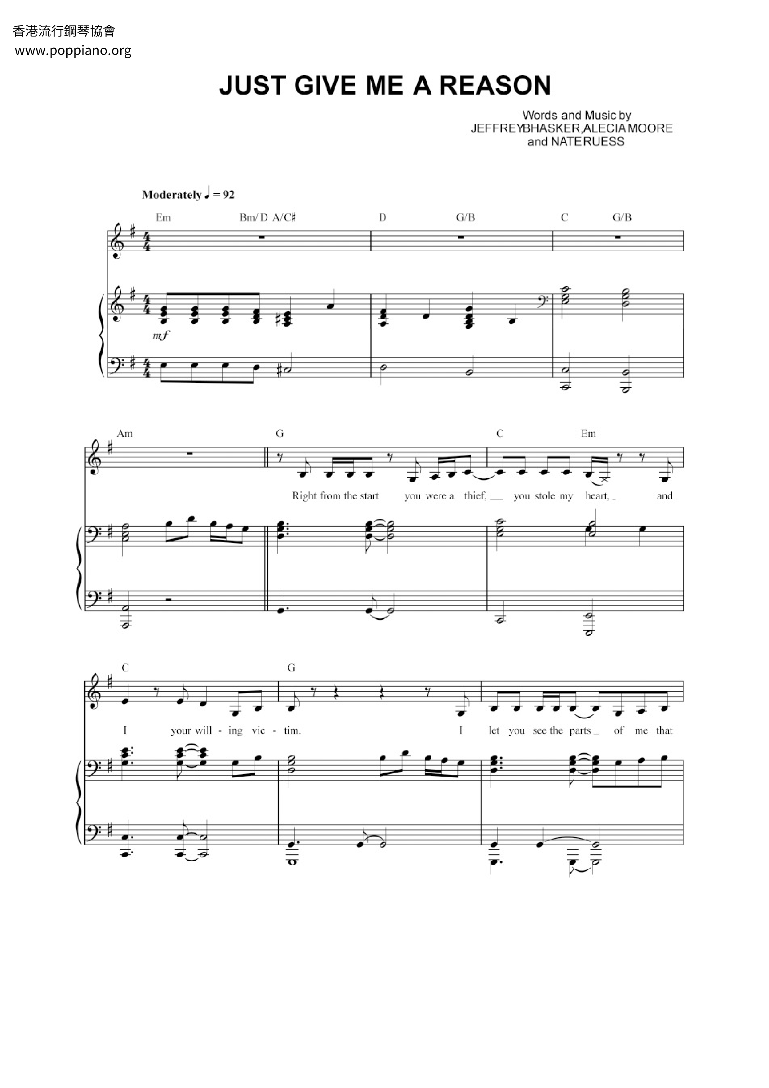 Just Give Me A Reason琴谱