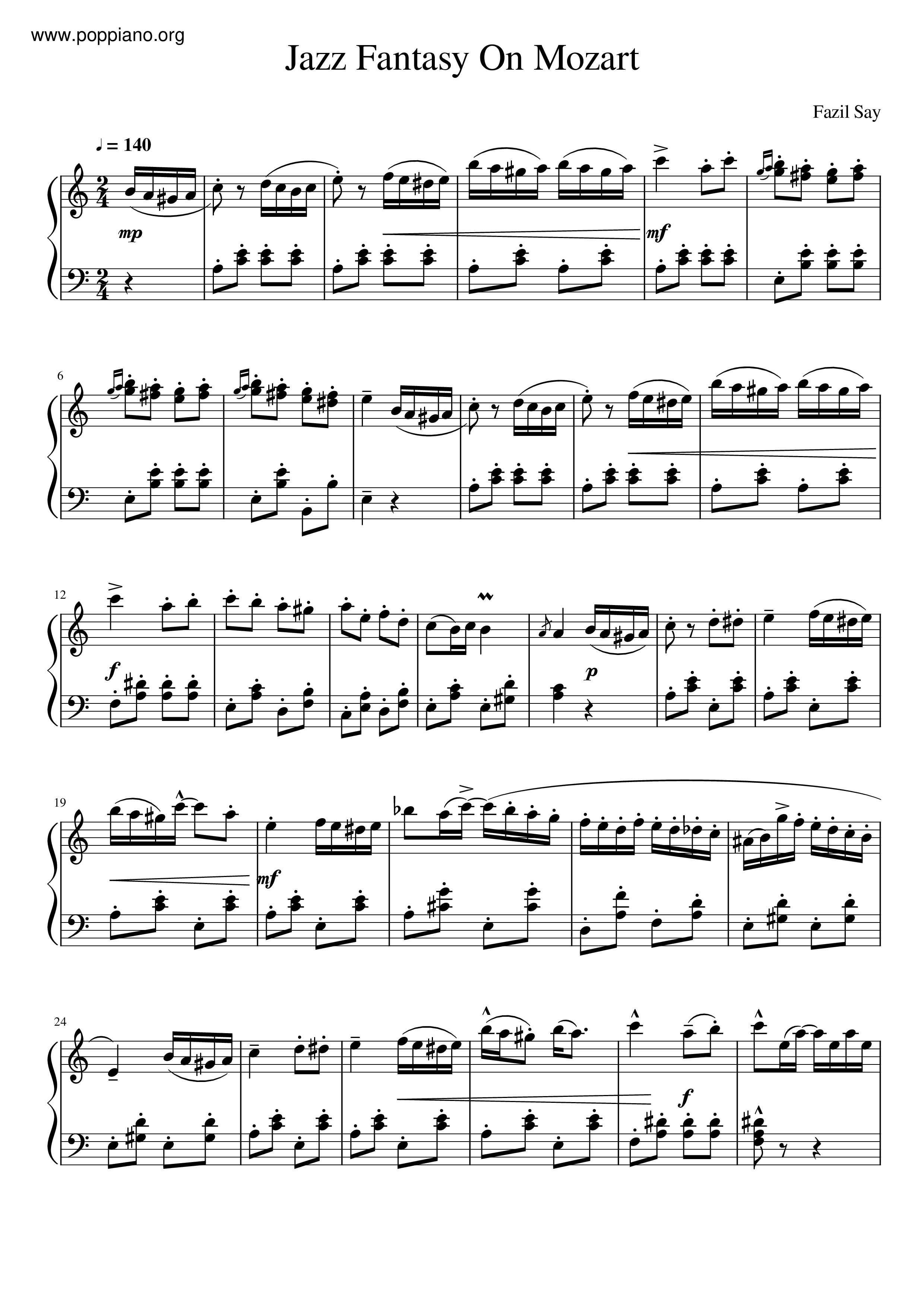Jazz Fantasy On Mozart琴谱