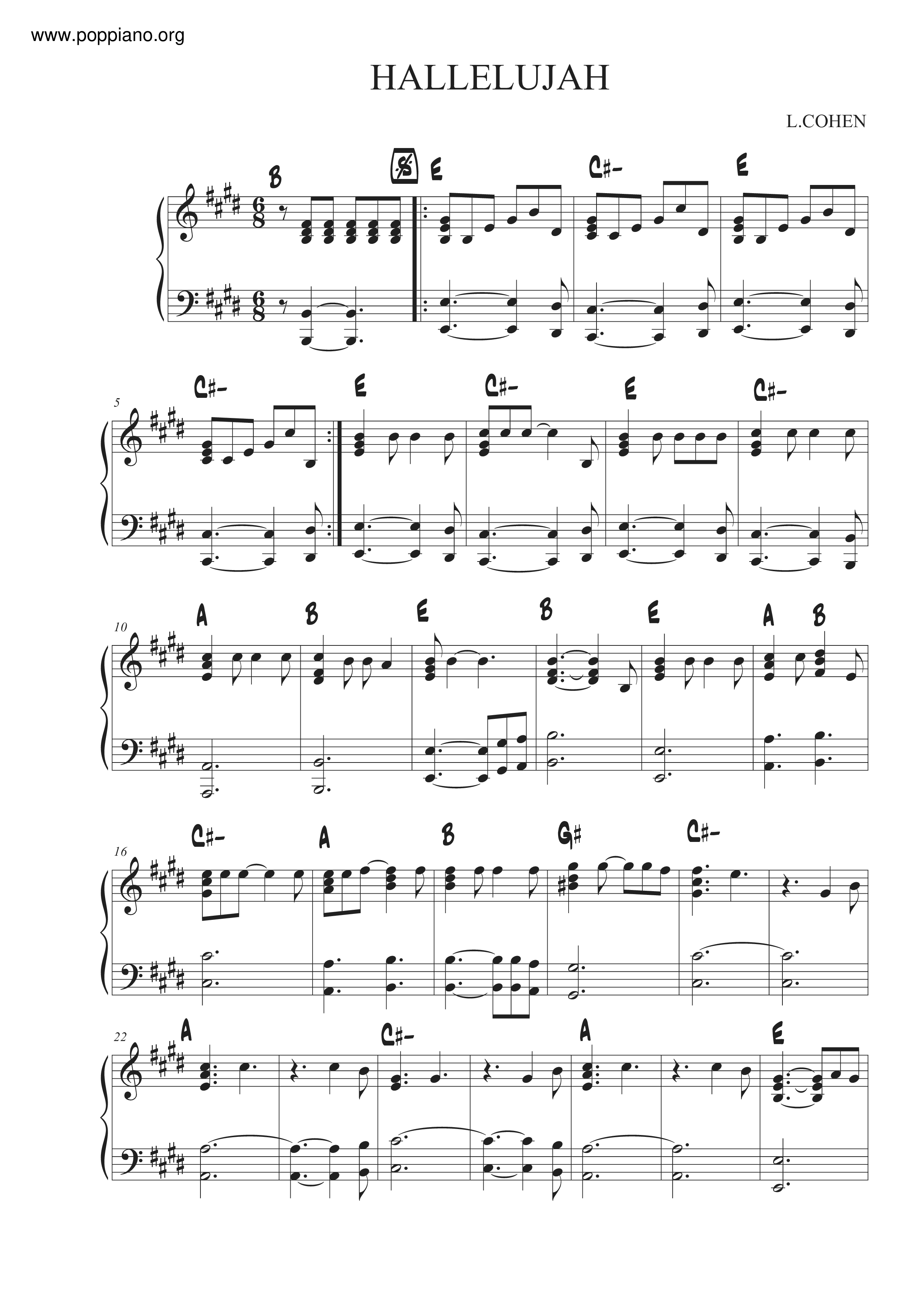 Hallelujah琴谱