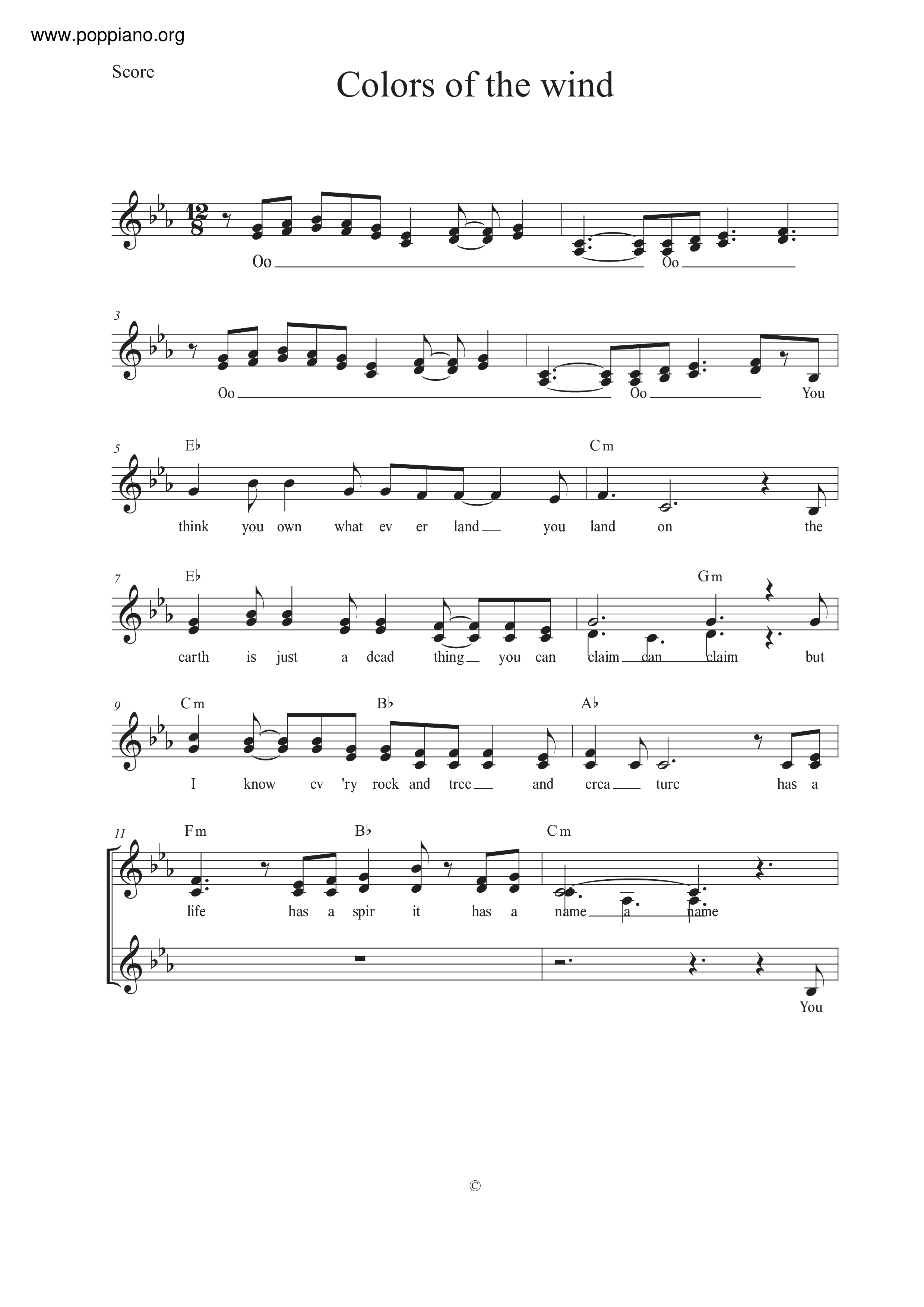Pocahontas - Colors of the Wind琴谱