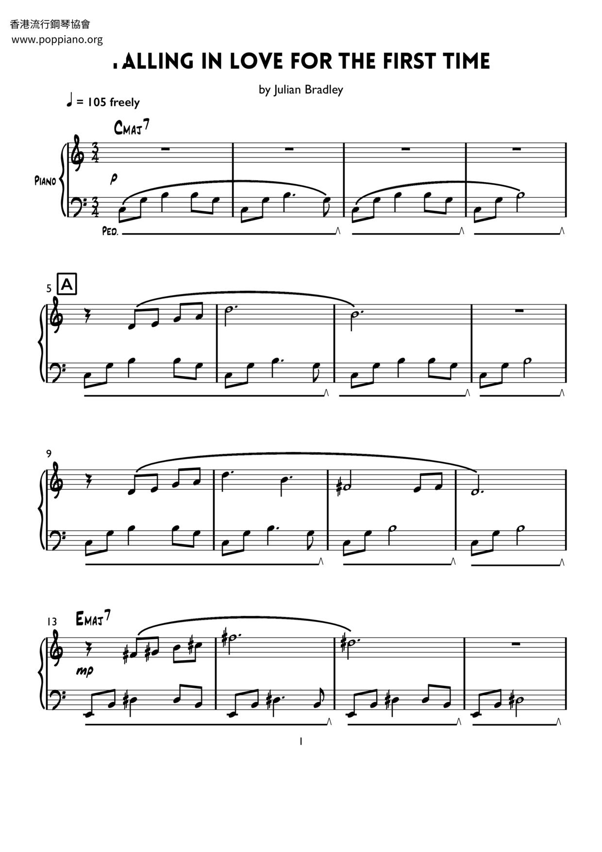Falling In Love For The First Time琴谱