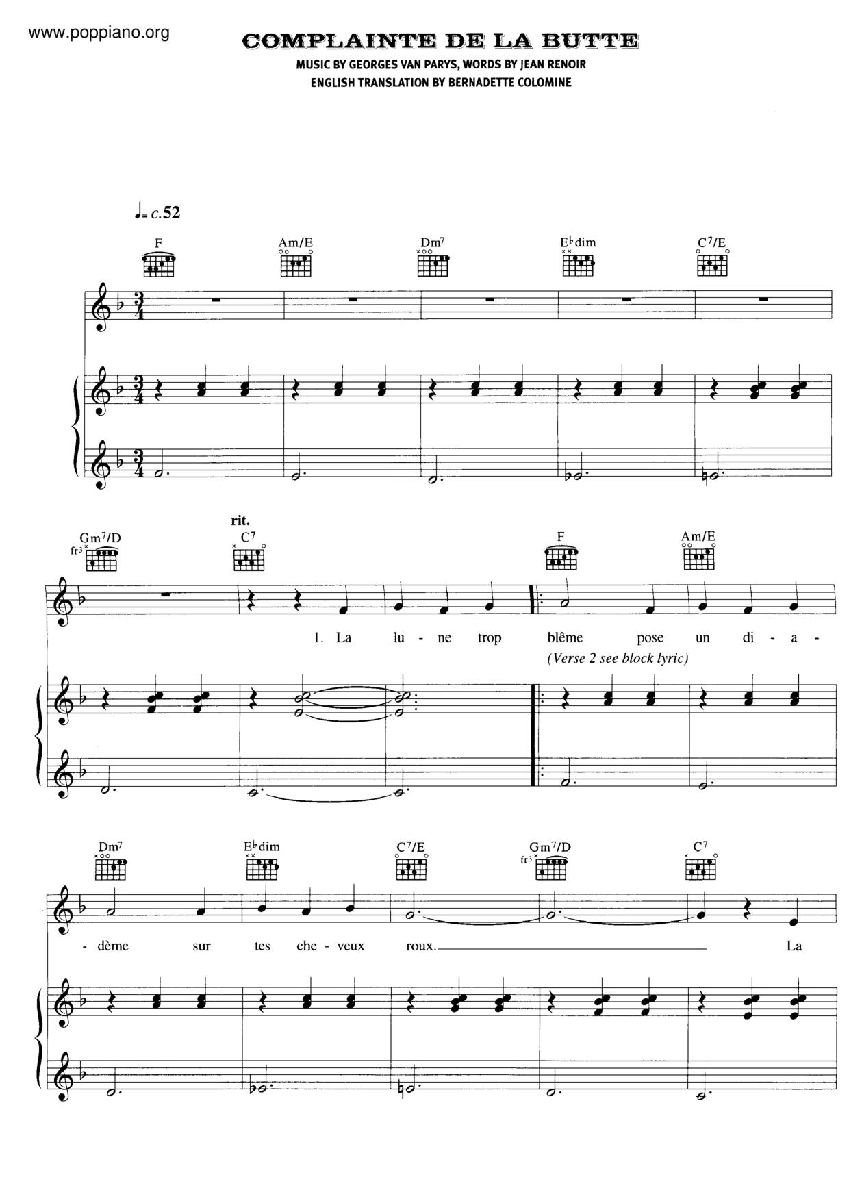 Moulin Rouge - Complainte De La Butte琴谱