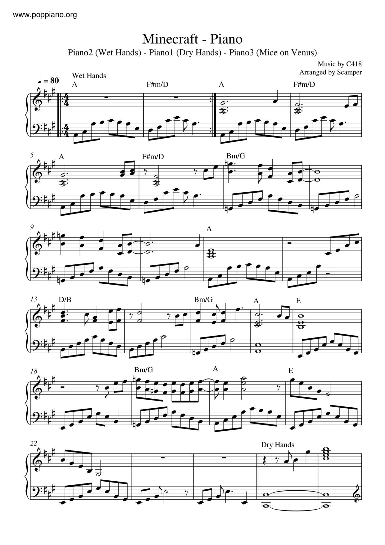Wet Hands, Dry Hands, Mice on Venus琴谱