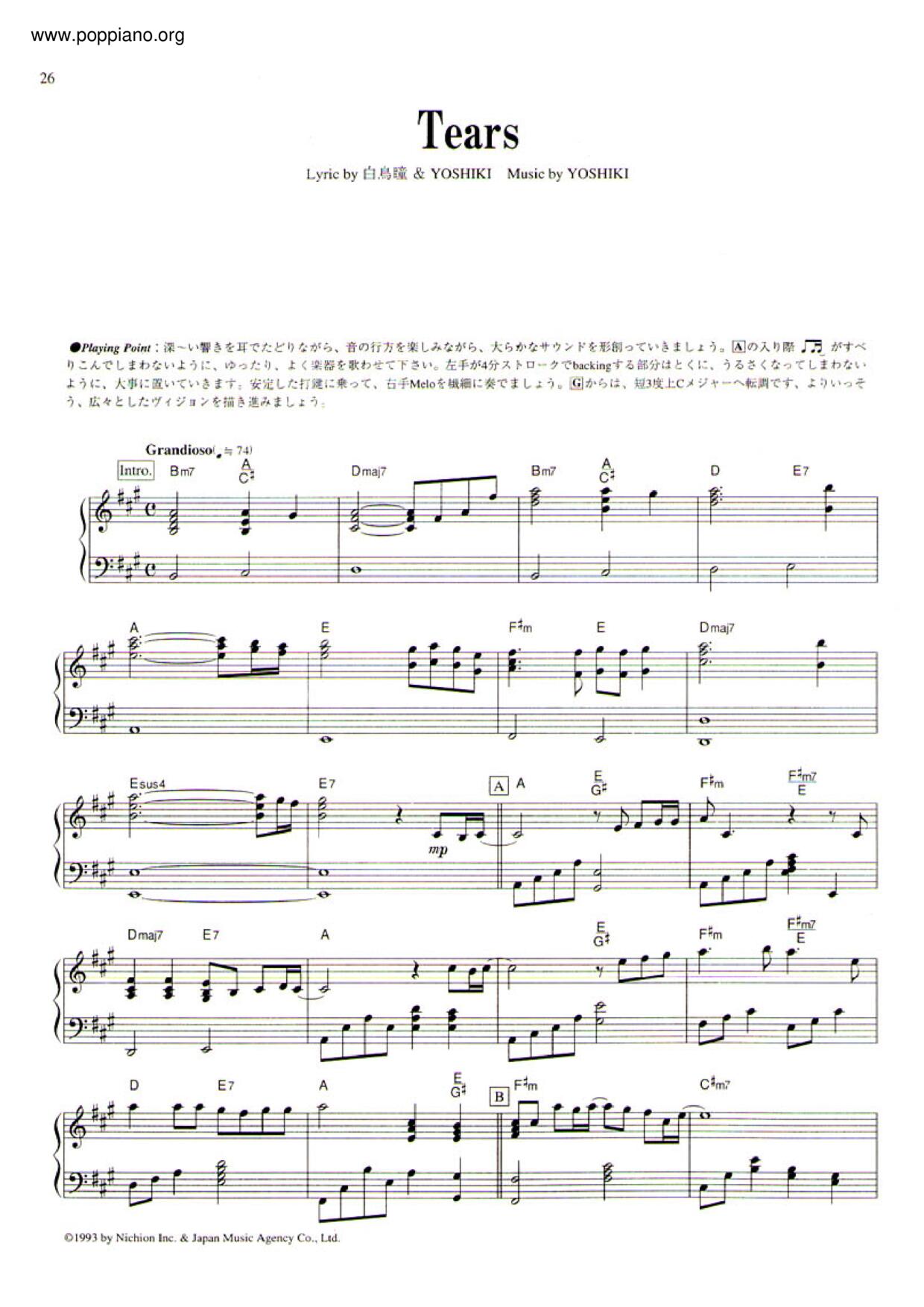 Tears琴谱