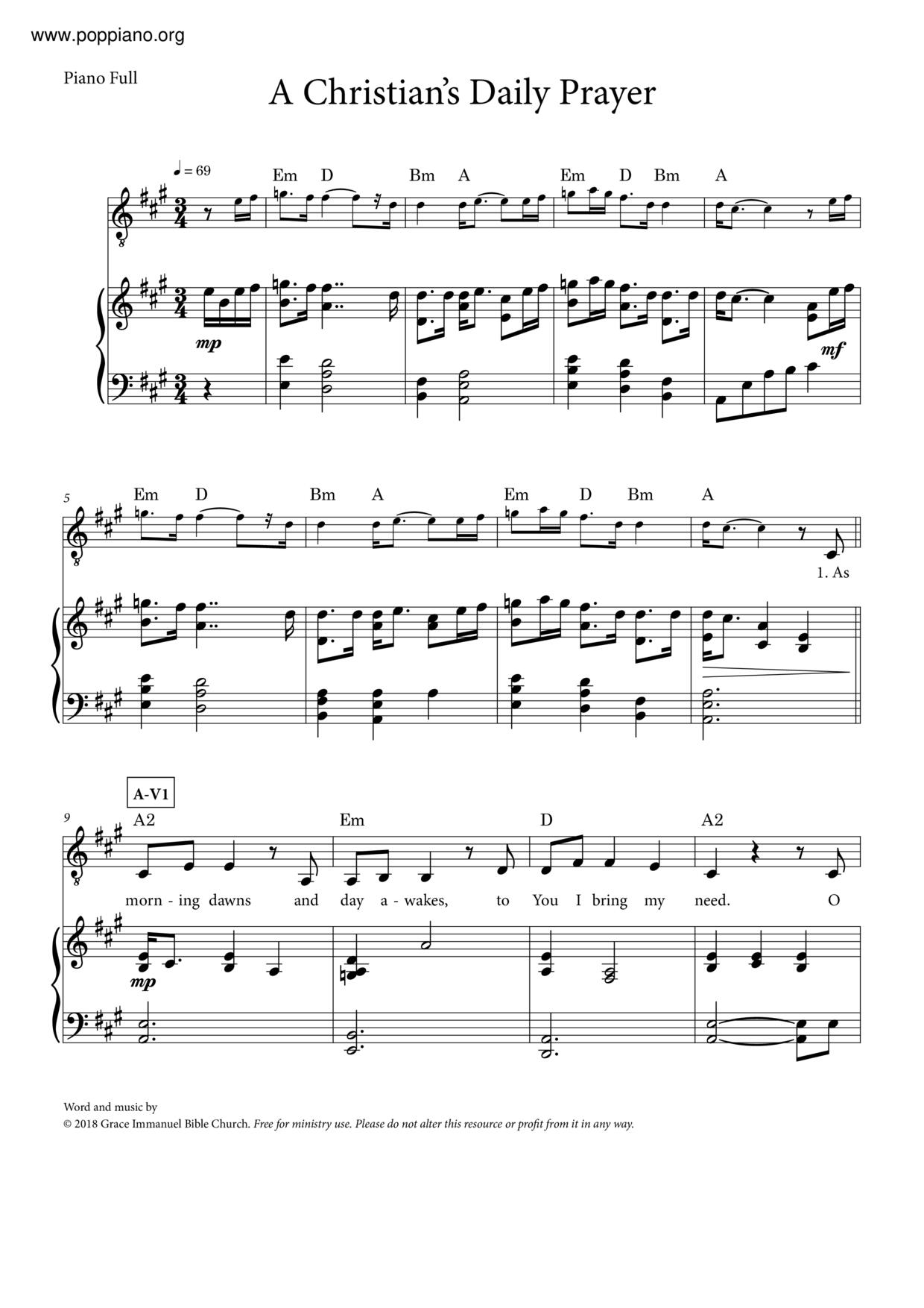 A Christian's Daily Prayer琴谱