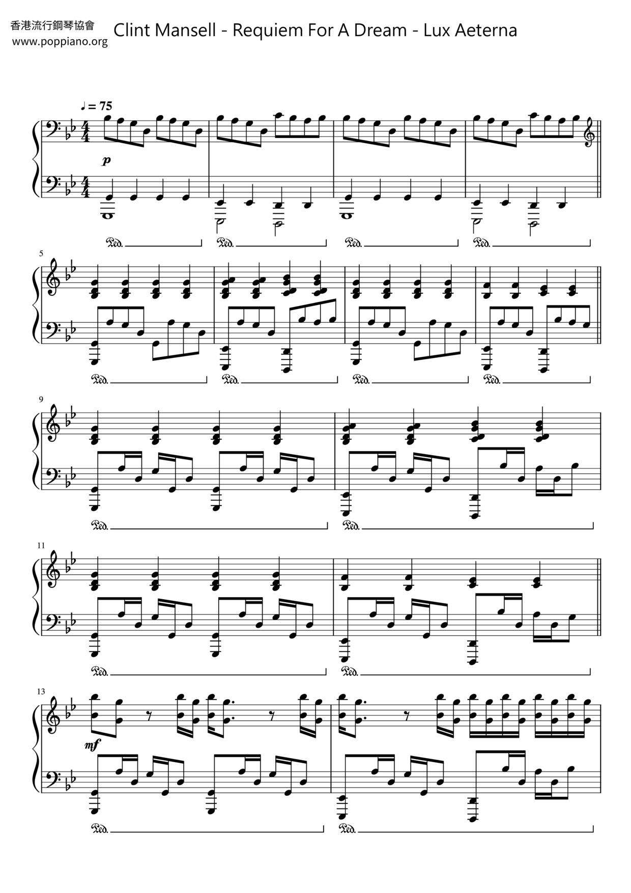 Requiem for a Dream - Lux Aeterna琴谱