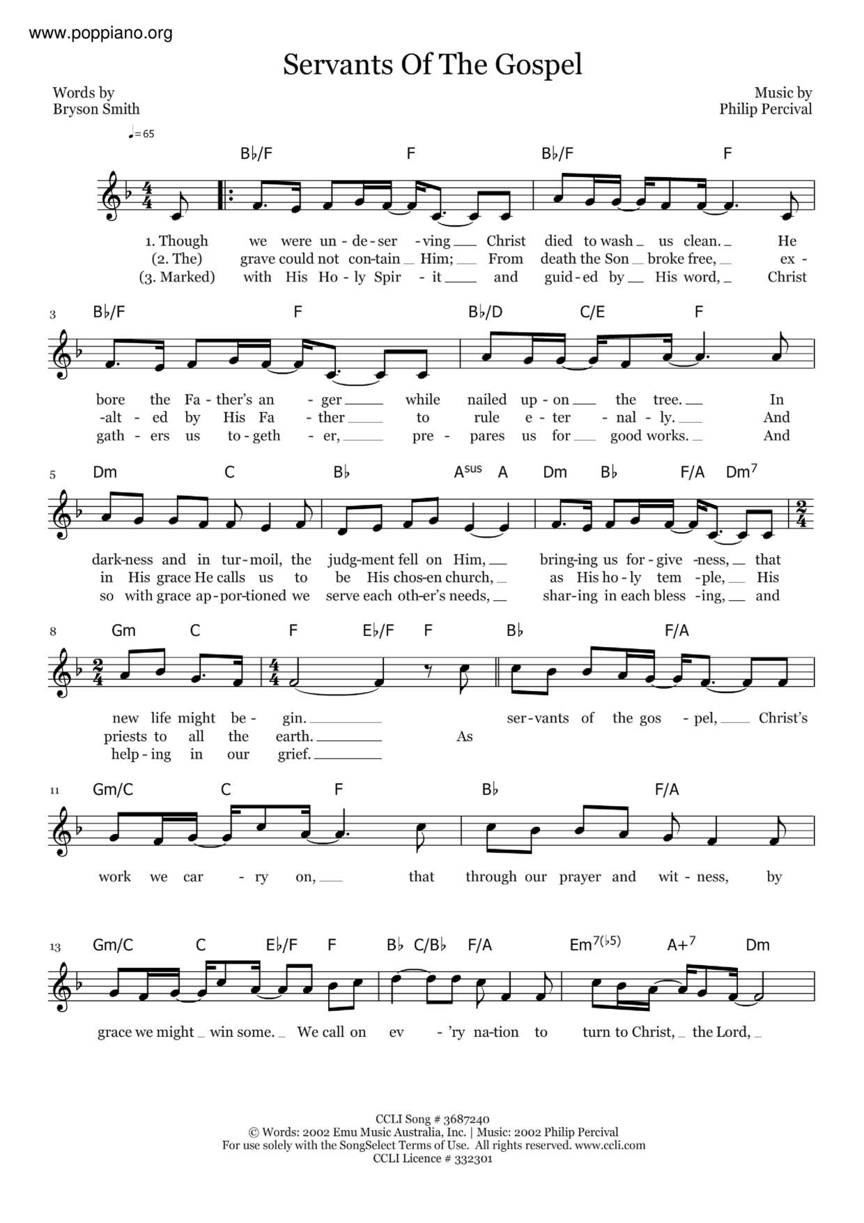 Servants Of The Gospel琴谱