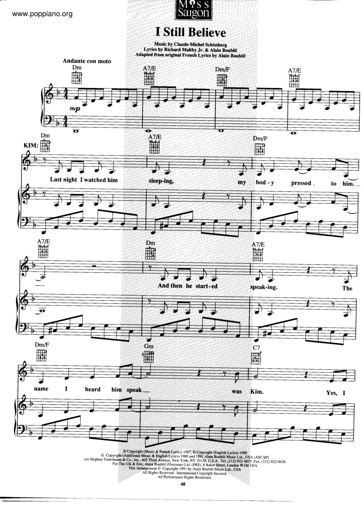 Miss Saigon - I Still Believe琴谱