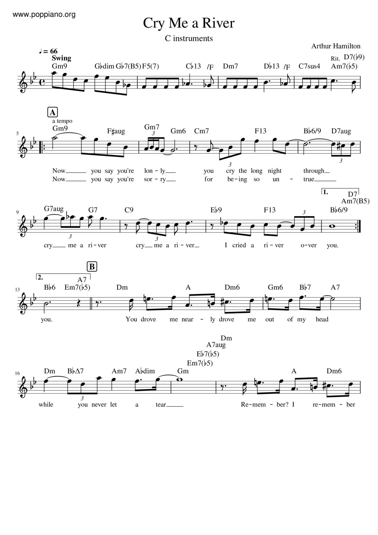 Cry Me A River琴谱
