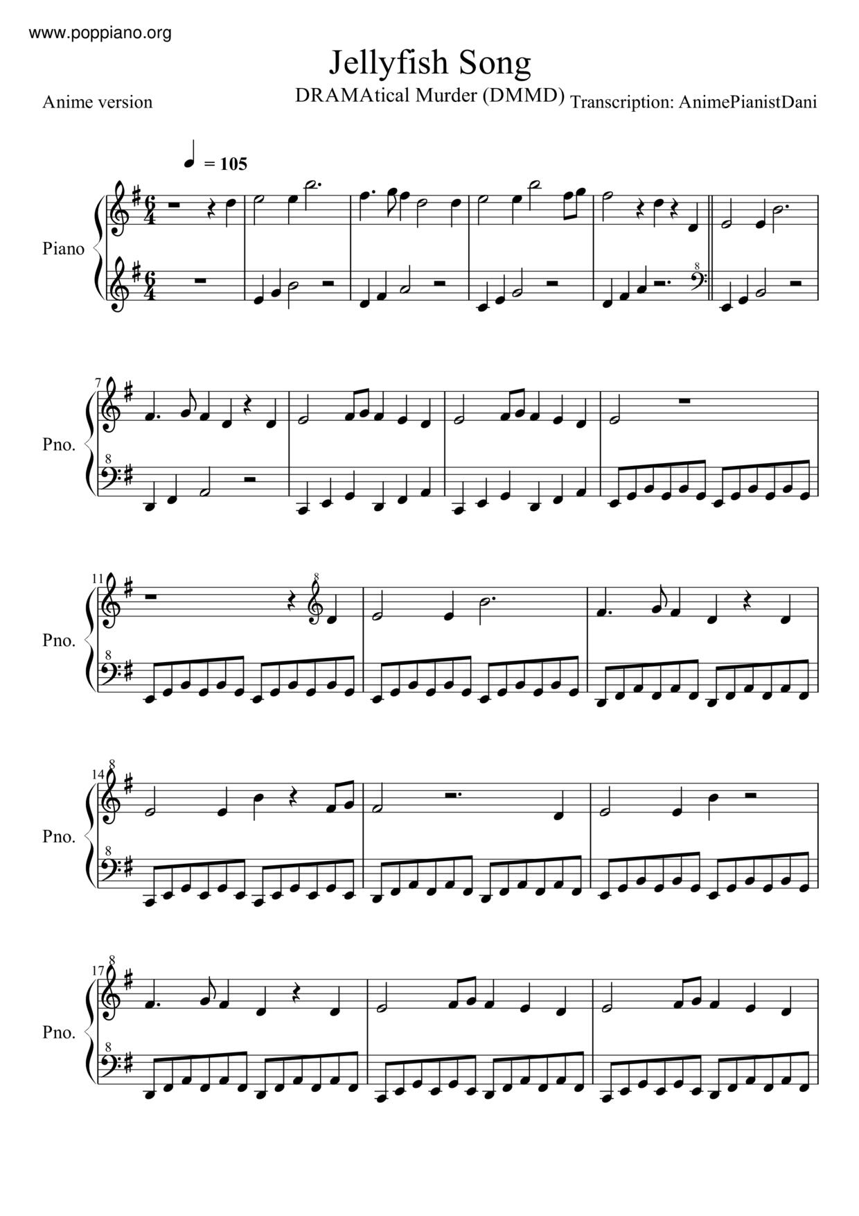 Jellyfish Song琴谱
