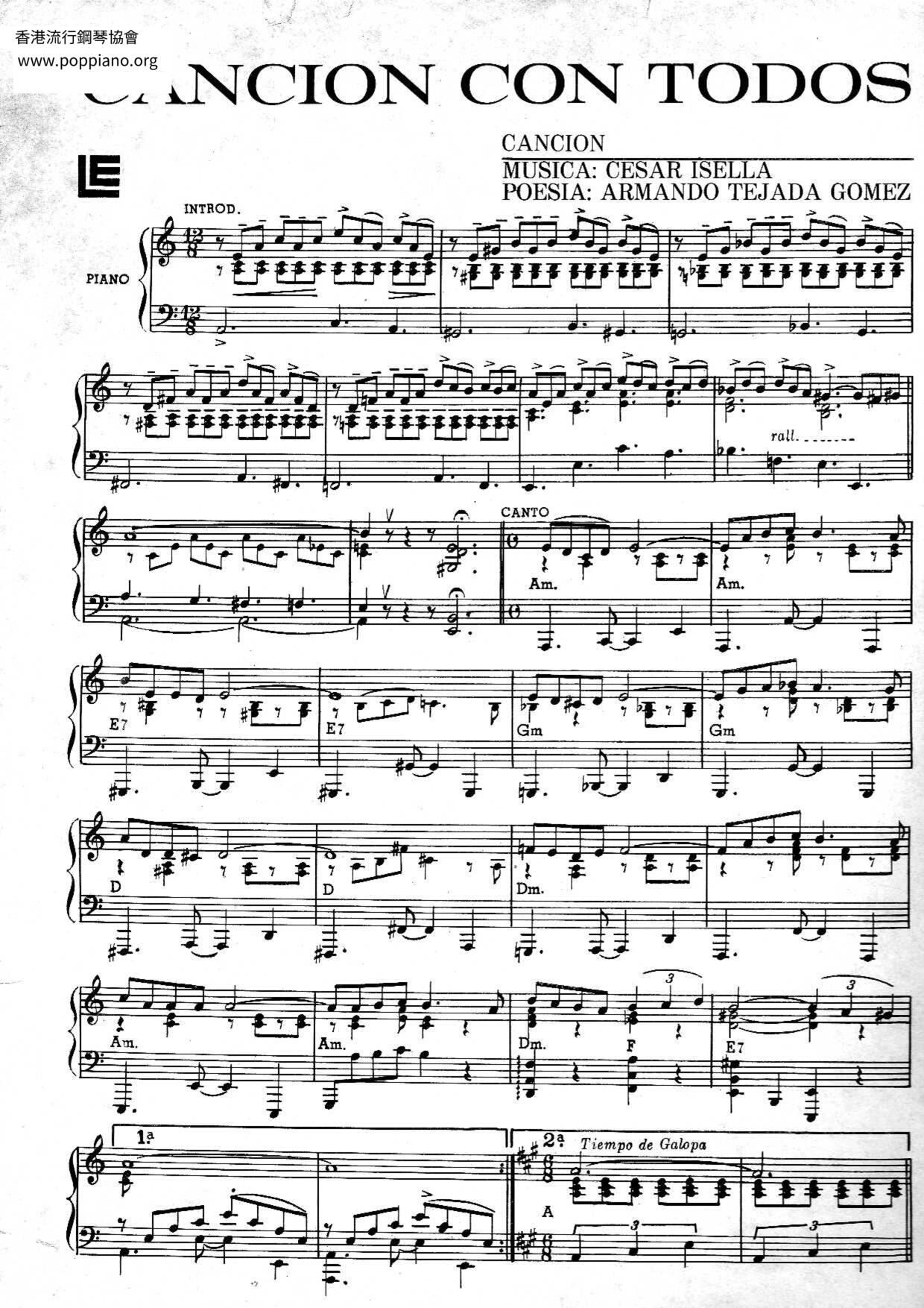 Cancion Con Todos琴谱