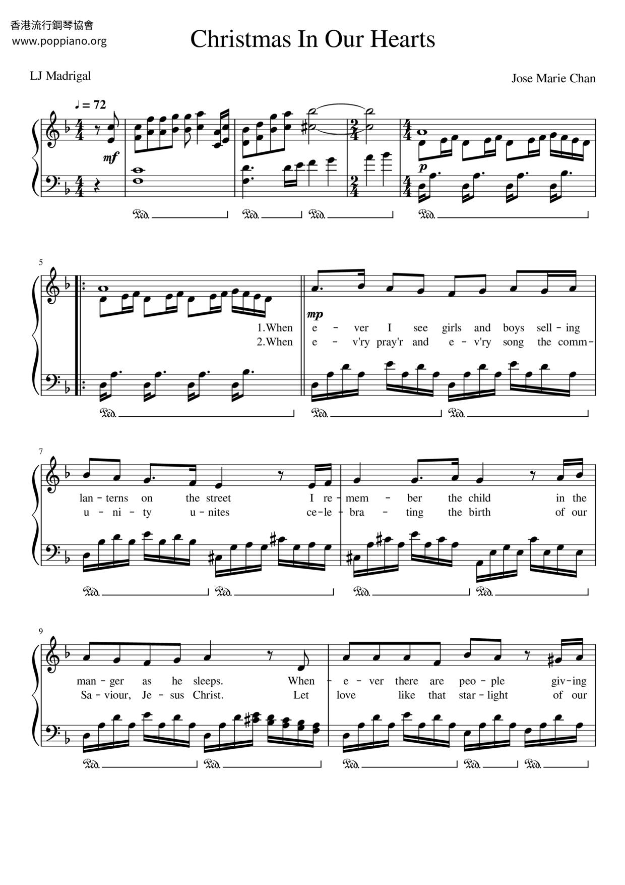 Christmas In Our Hearts琴谱