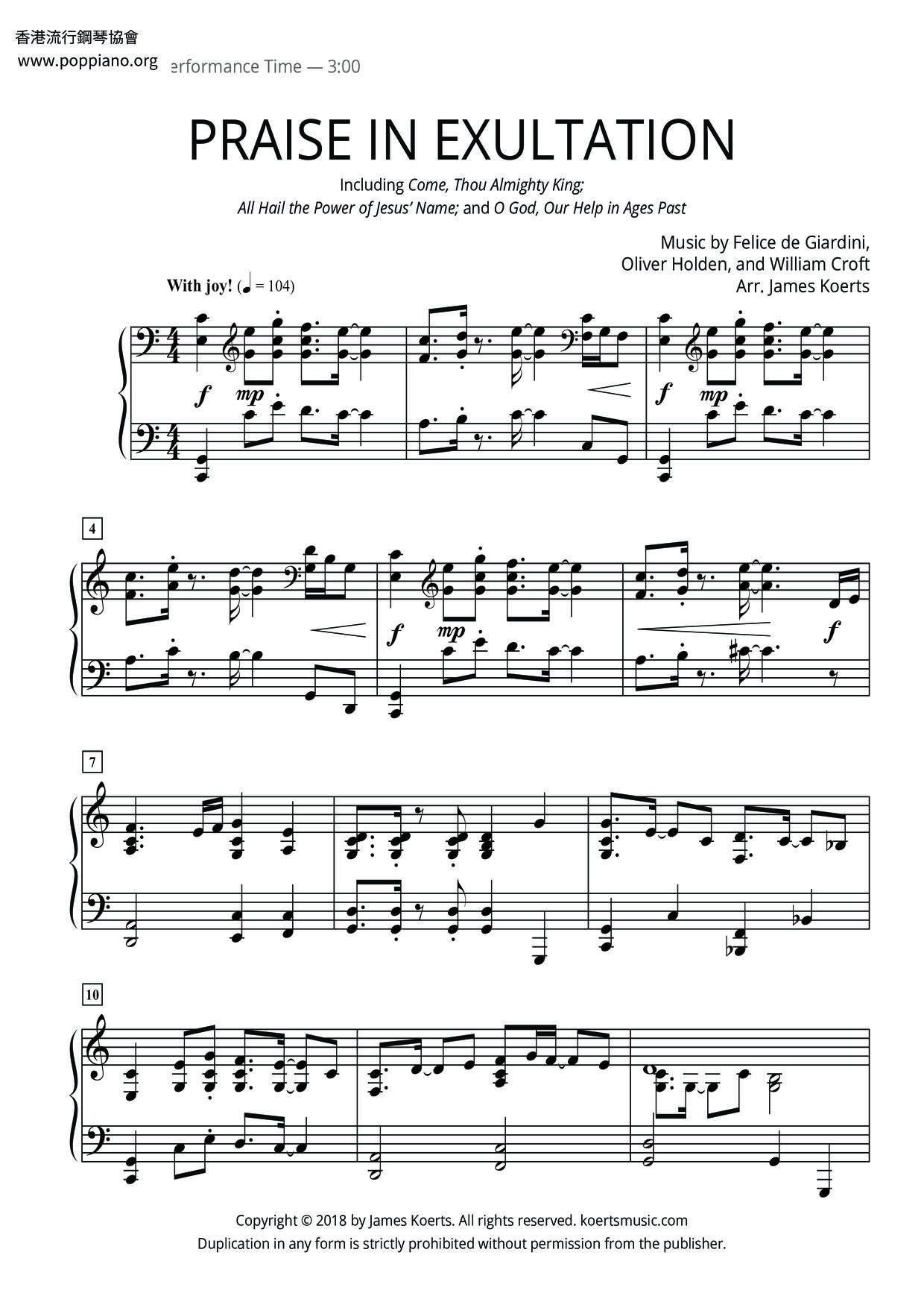 Praise In Exultation琴谱