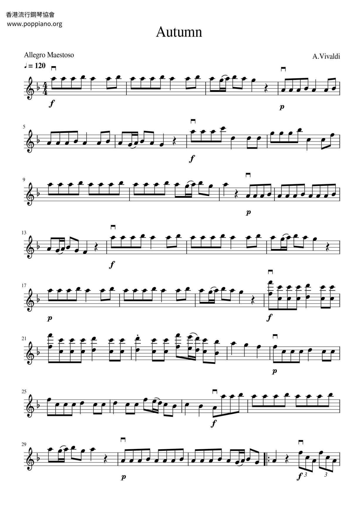 The Four Seasons - Autumn in F Major, RV. 293: III. Allegro琴谱