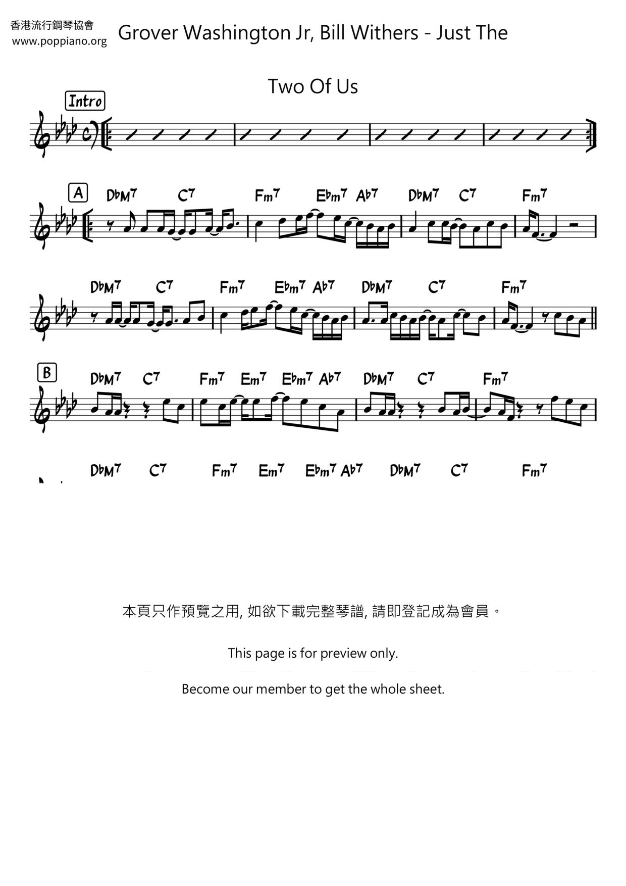 Just The Two Of Us琴谱