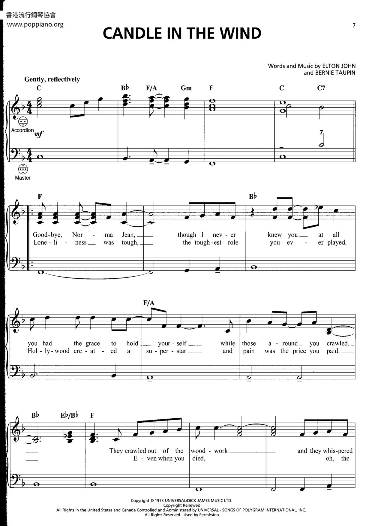 Candle In The Wind琴谱