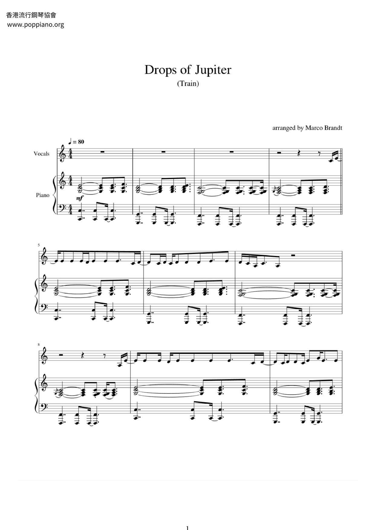 Drops Of Jupiter琴谱