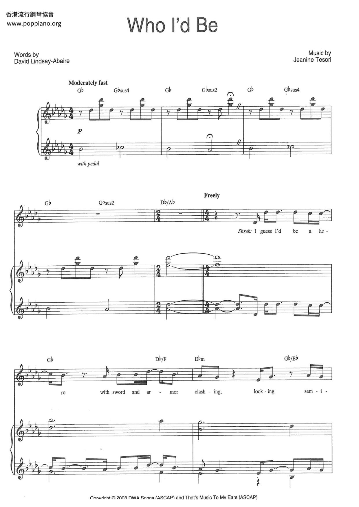 Shrek - Who I'd Be琴谱