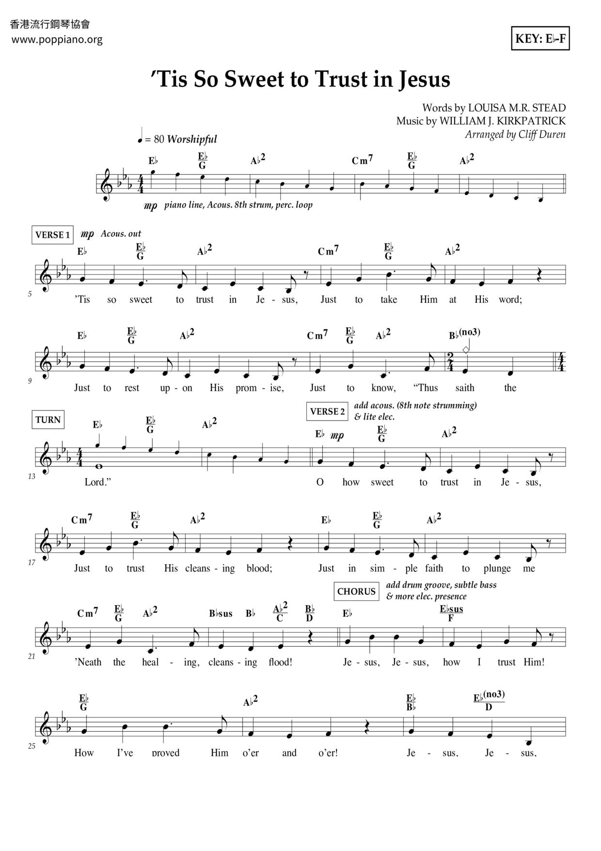 Tis So Sweet To Trust In Jesus琴谱
