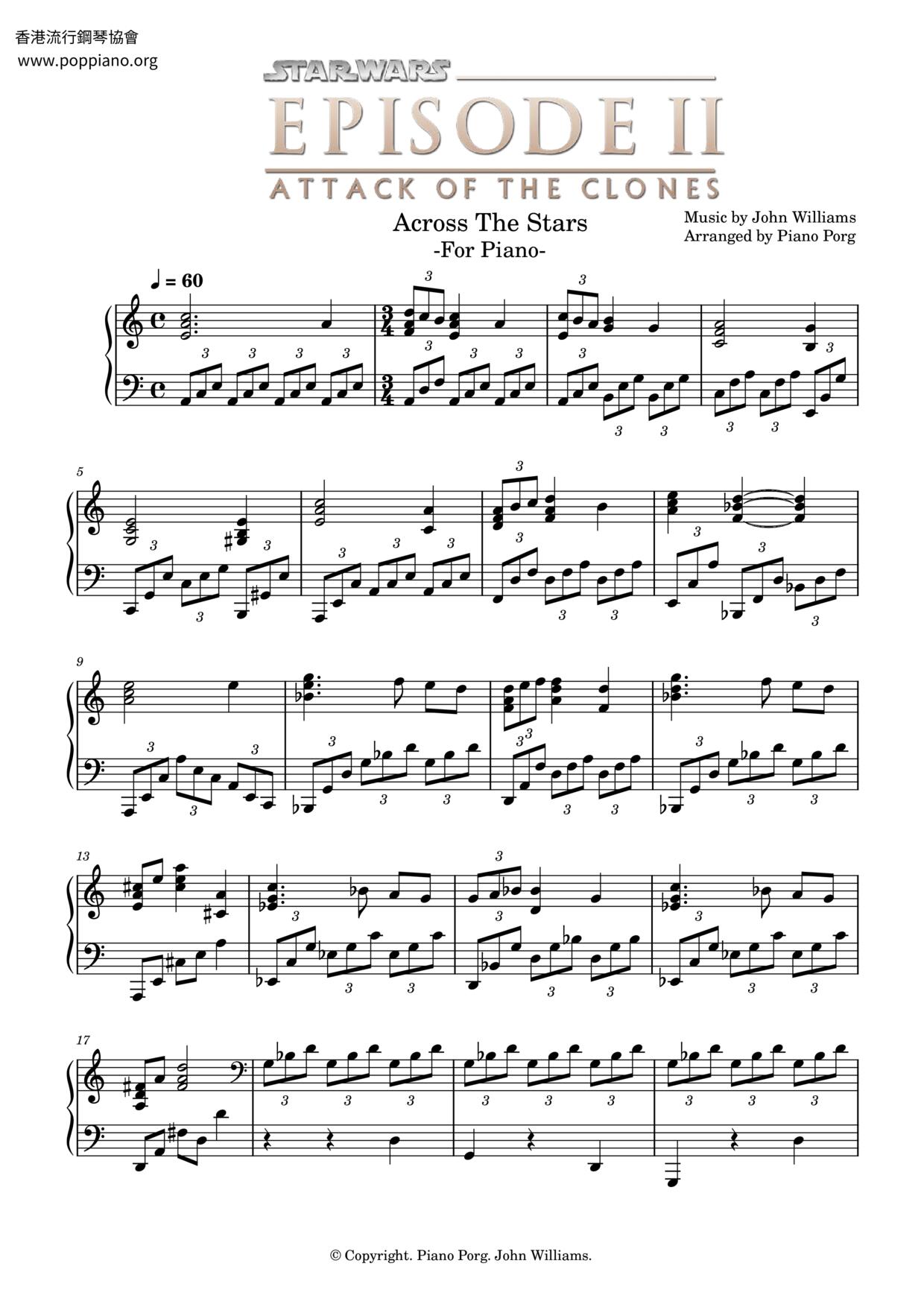 Across The Stars (Love Theme From Star Wars: Attack Of The Clones)琴谱