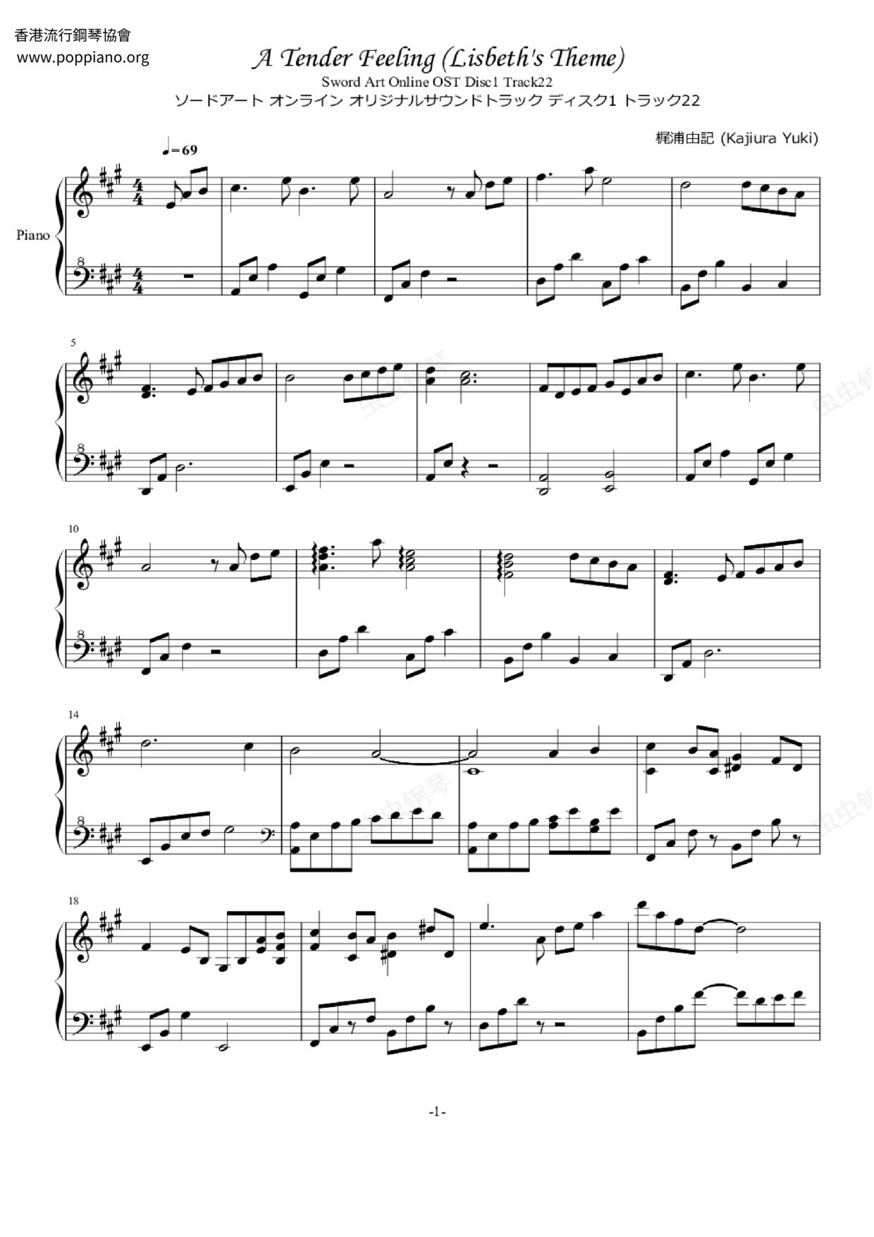 A Tender Feeling (Lisbeth's Theme)琴谱