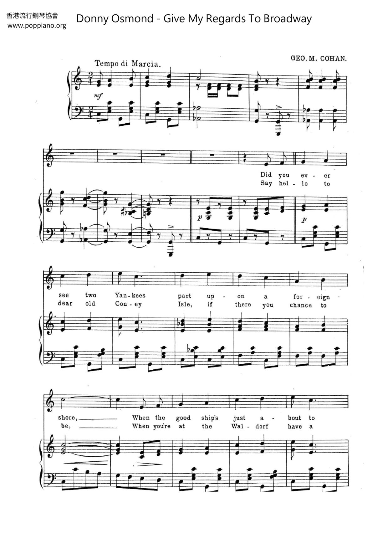 Give My Regards To Broadway琴谱
