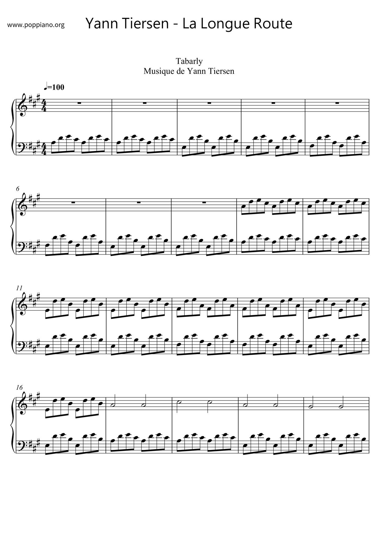 La Longue Route琴谱