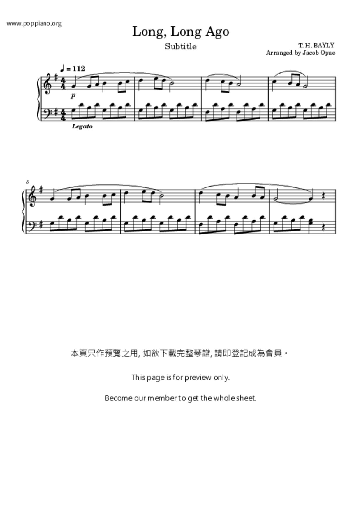 Long, Long Ago琴谱