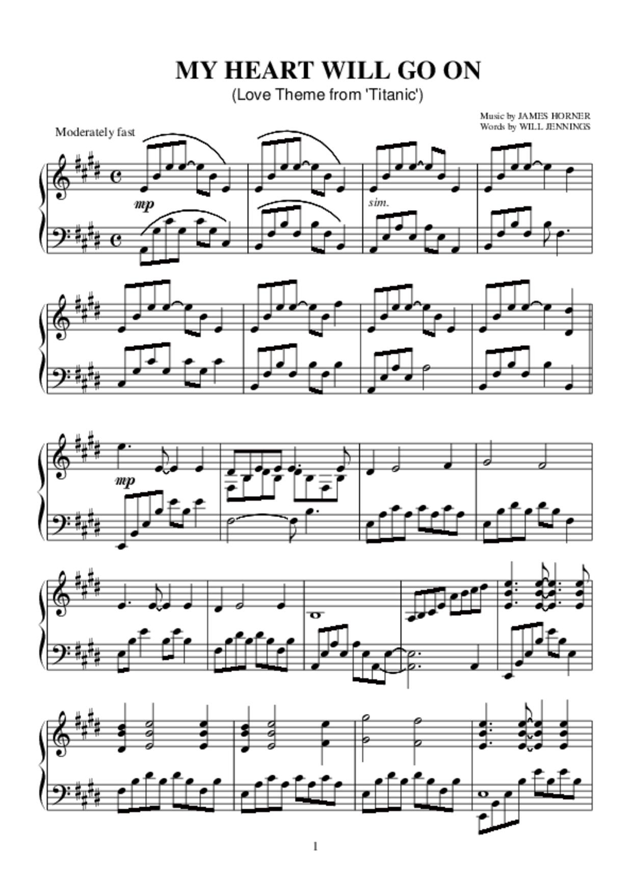 My Heart Will Go On Score