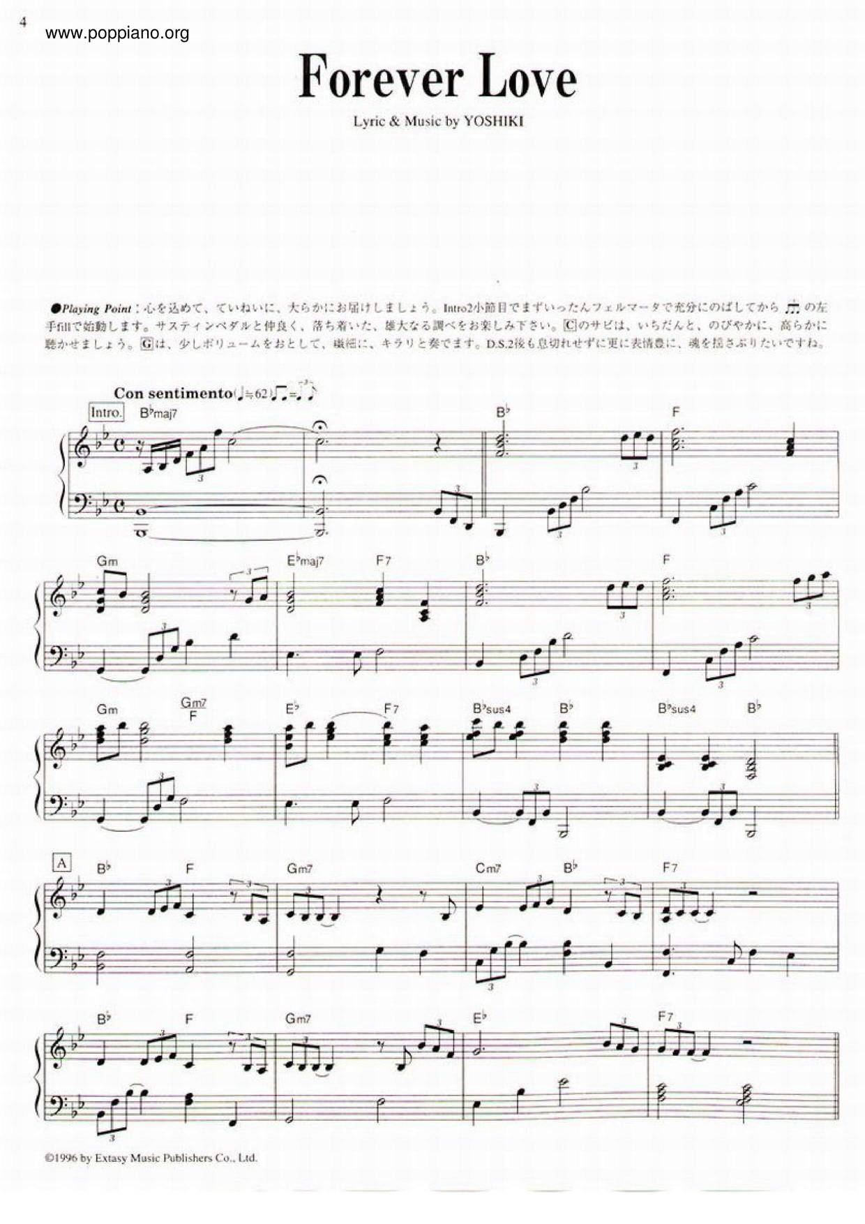 ☆ X Japan-Forever Love Sheet Music pdf, -フォーエバー・ラブ 악보
