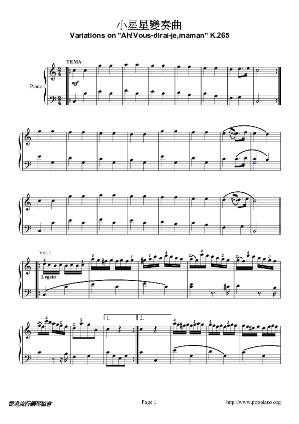 12 Variations On Ah, Vous Dirai-je Maman Score