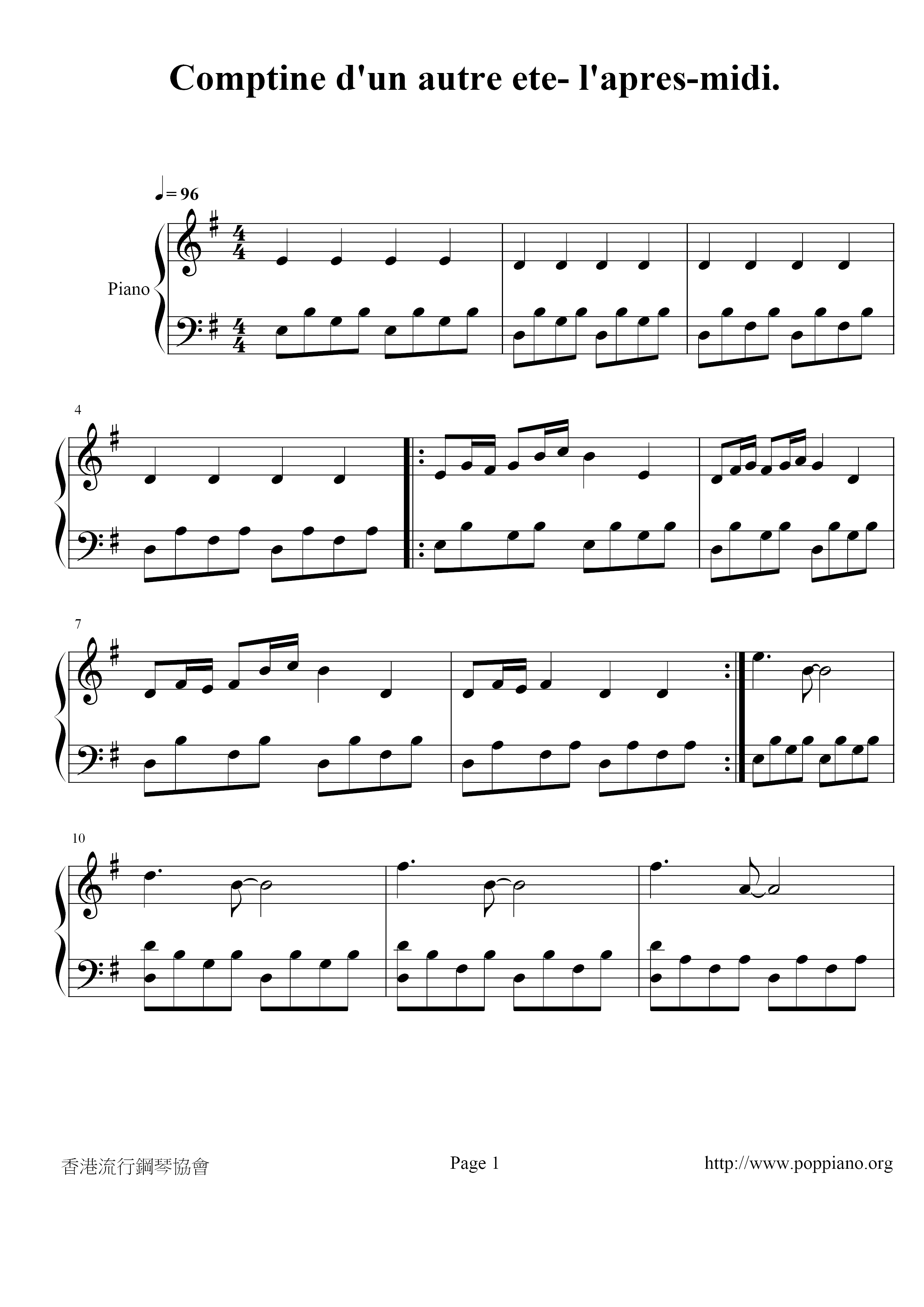 Comptine D'un Autre Ete- L'apres Score